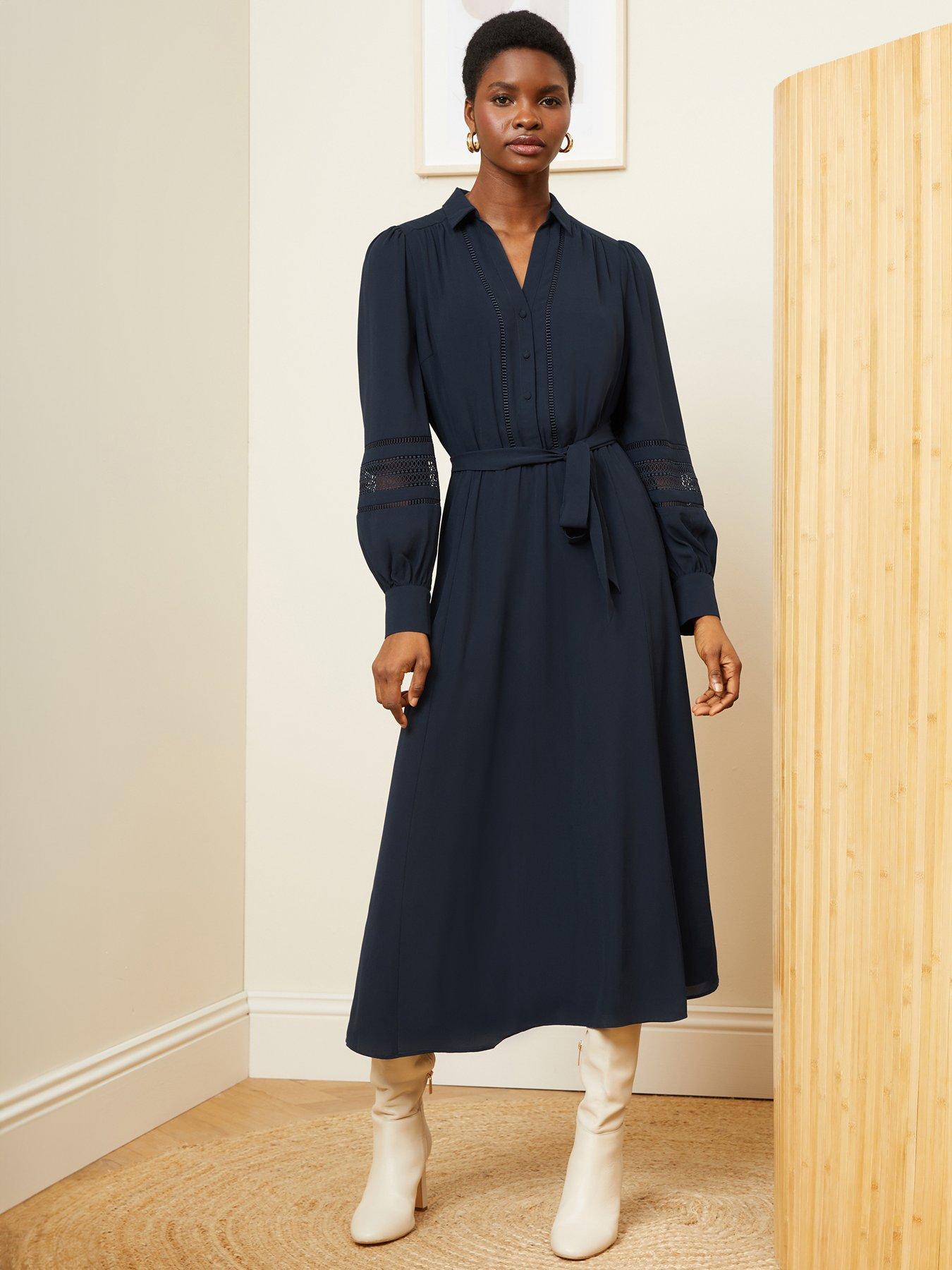 Love Roses Lace Trim Notch Shirt Dress Navy Very