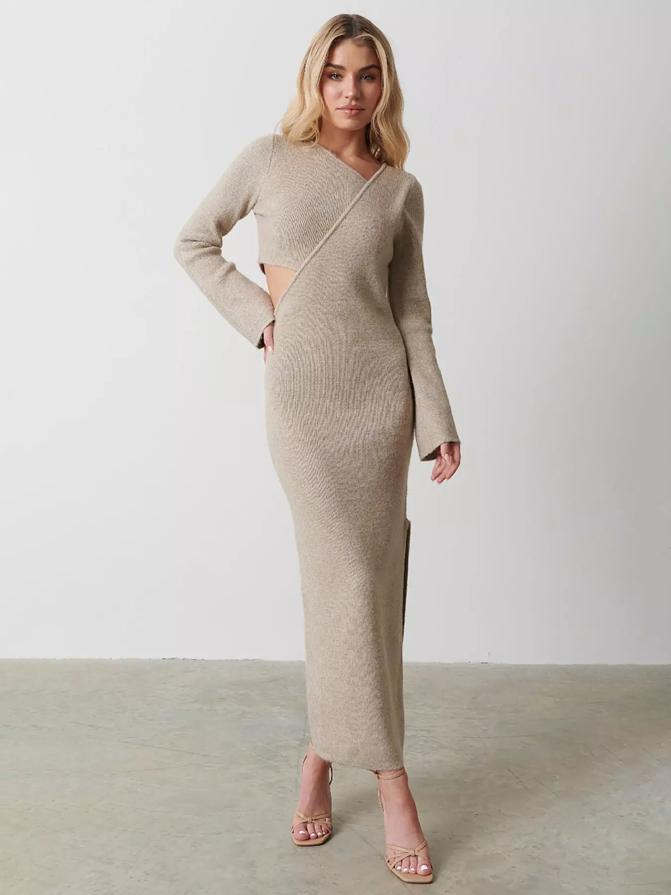Soreya Bardot Soft Knit Dress - Beige Marl – Pretty Lavish