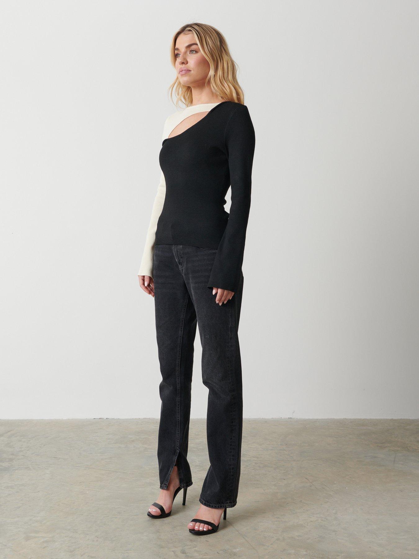 Pretty Lavish Brogan Contrast Knit Top Black Cream very
