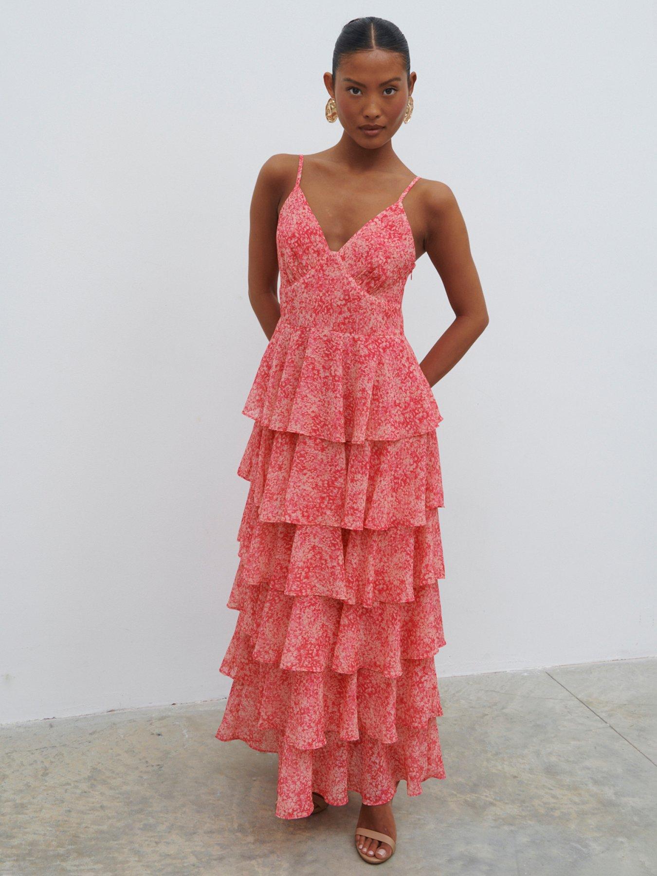 Pretty Lavish Lissy Ruffle & Midaxi Dress, Pink, Size 6, Women