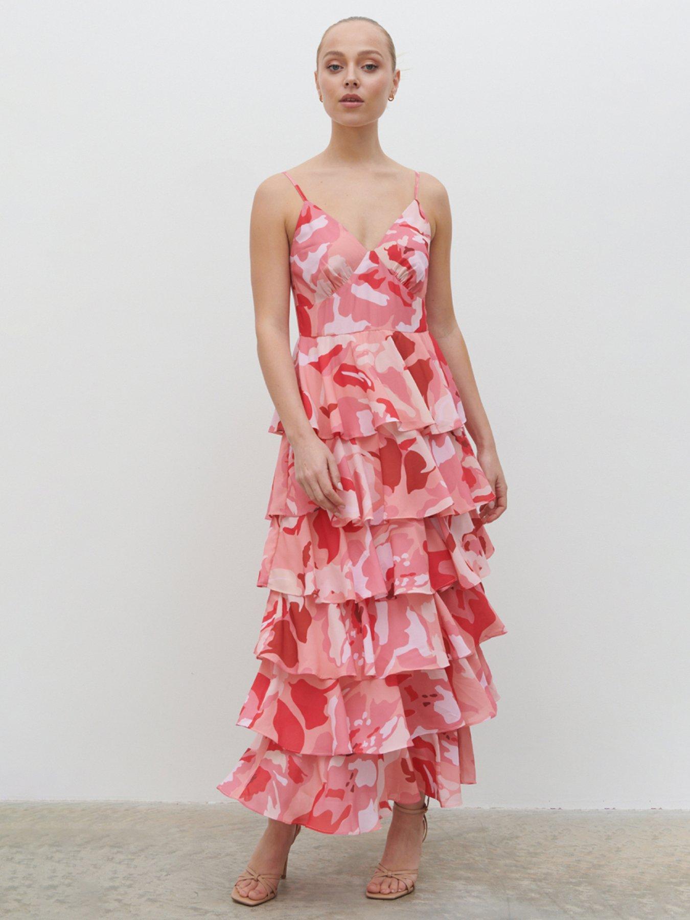 Pretty Lavish Lissy Ruffle Midaxi Dress - Pink