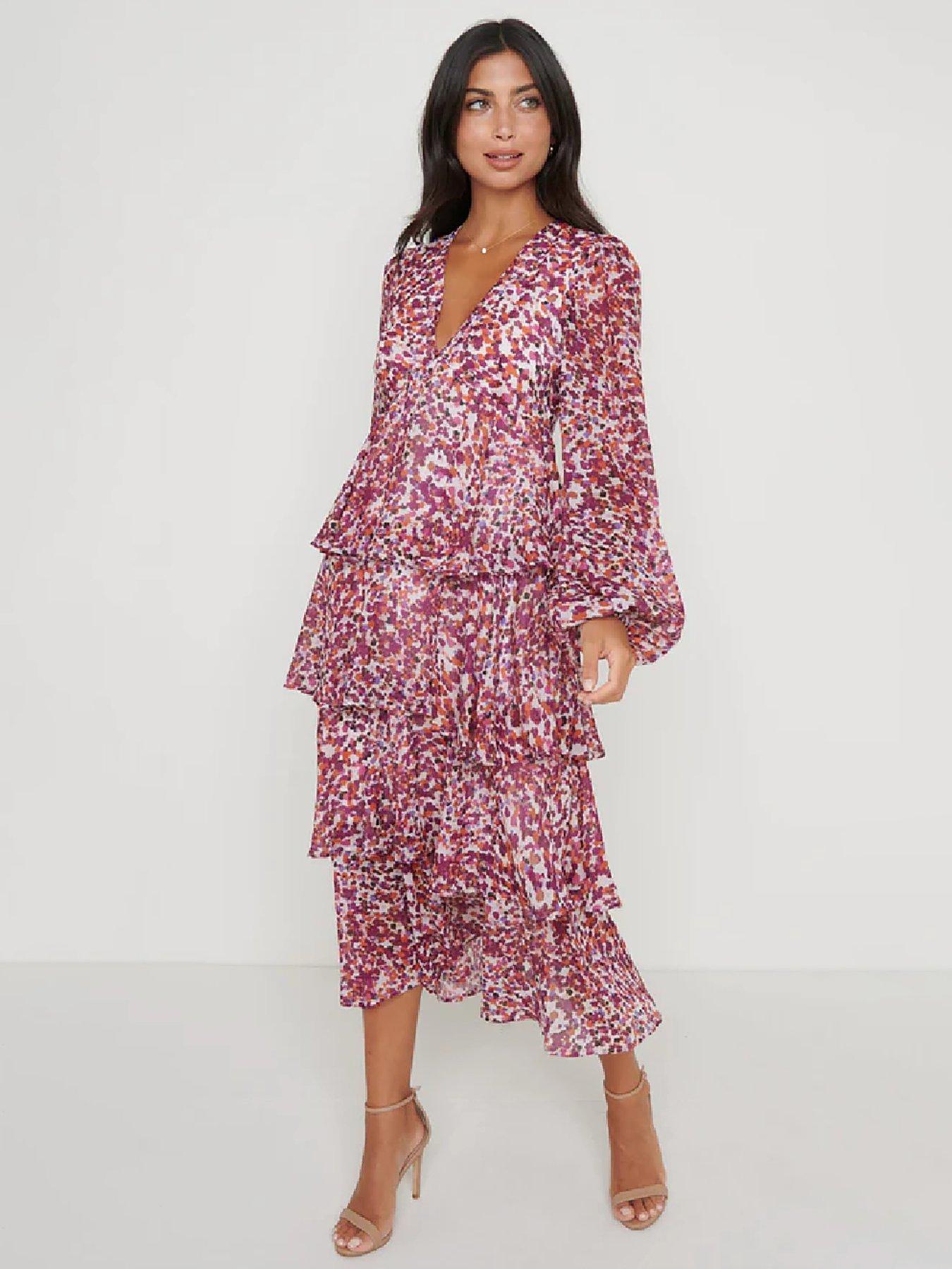 undefined Ashton Ruffle Midi Dress - Coral