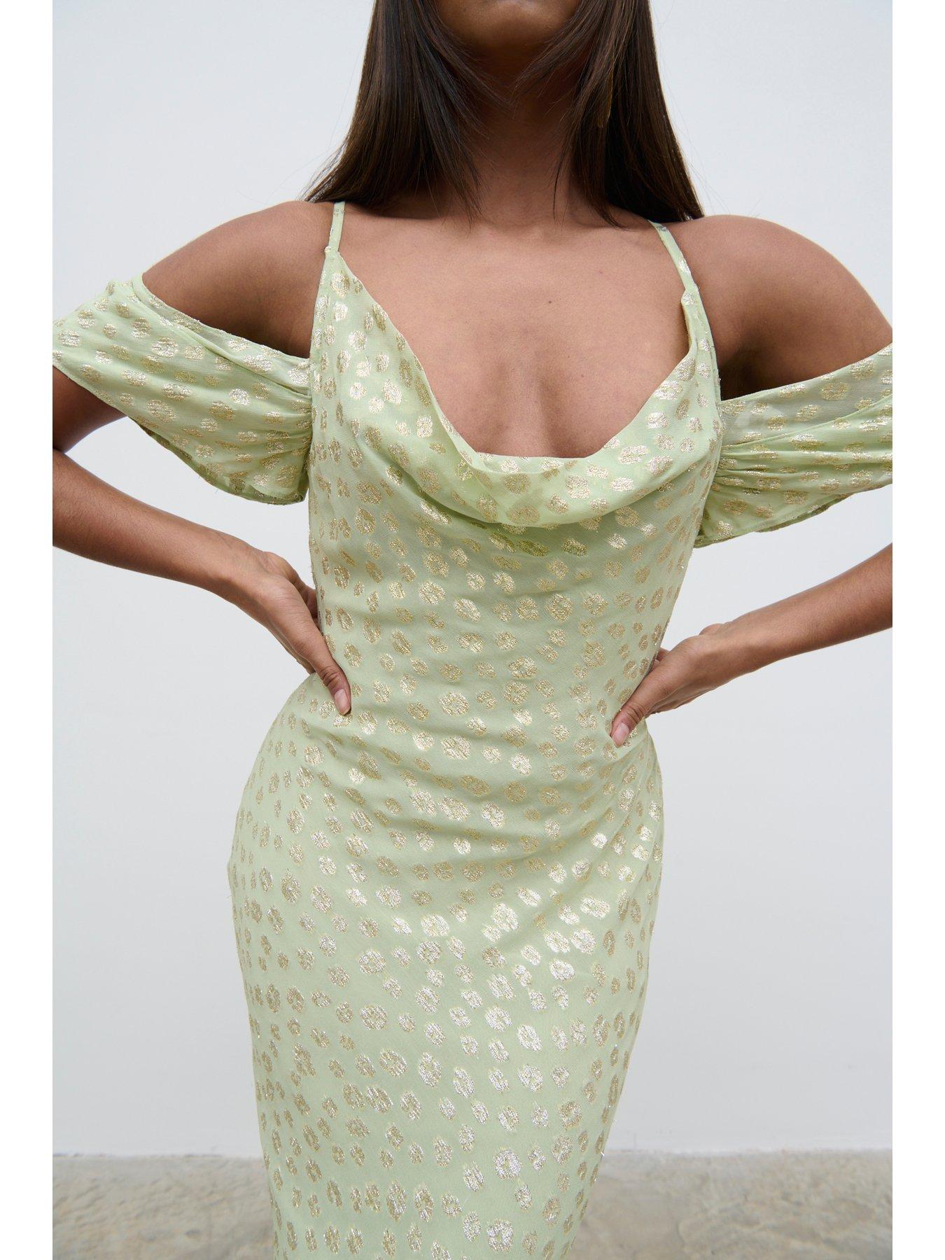 Pretty Lavish Nia Draped Cold Shoulder Maxi Dress Pistachio