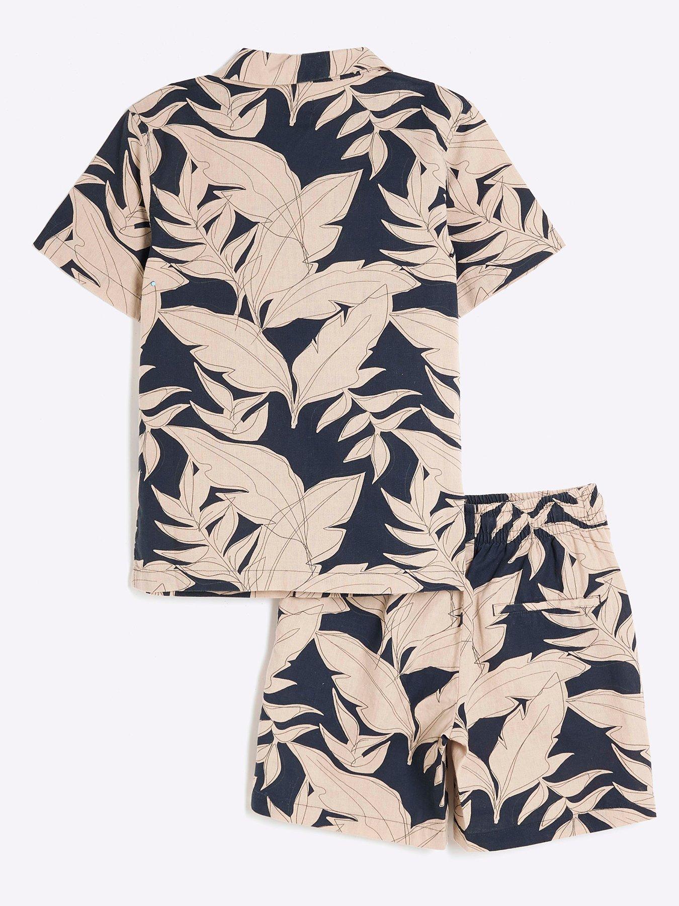 River Island Boys Leaf Print Shirt Set - Black | Very.co.uk