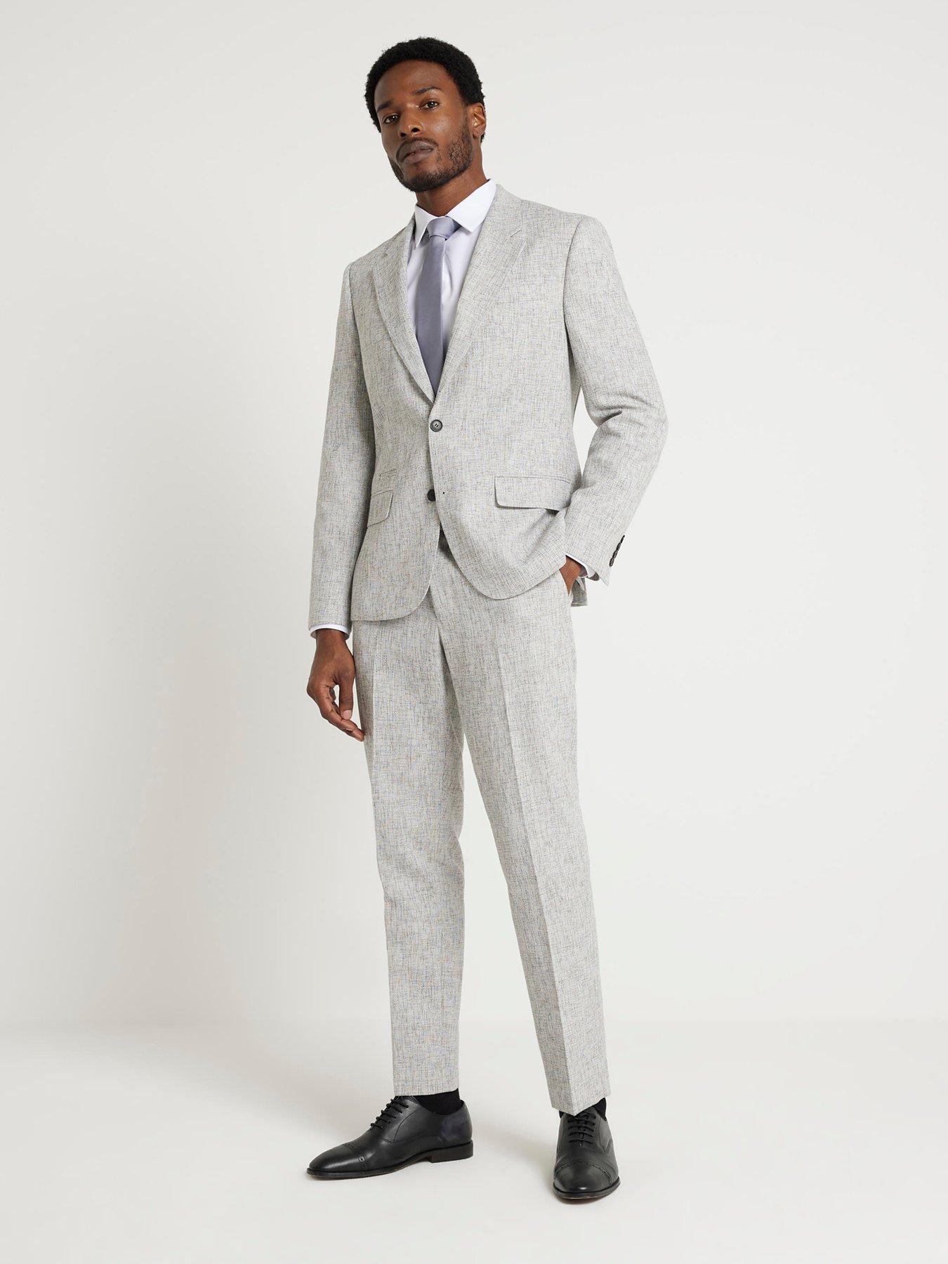 River Island Textured Suit Trousers - Grey | Very.co.uk