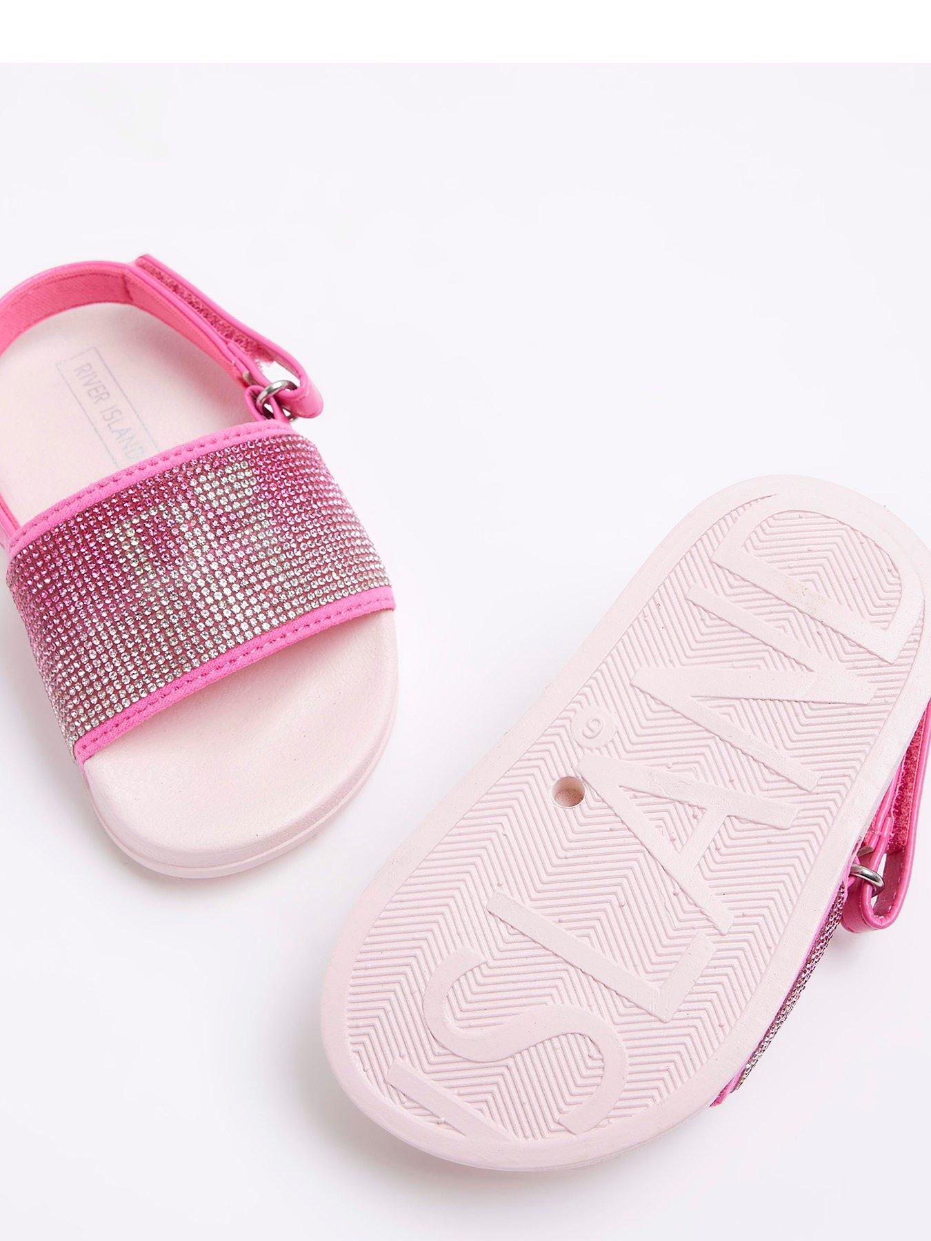 Mini Girls Ri Diamante Sliders Pink