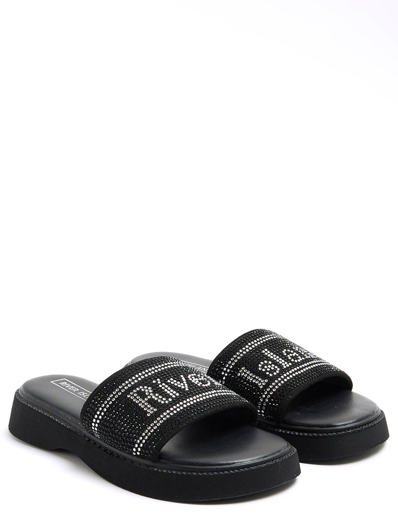 Girls Diamante Flatform Sandals Black