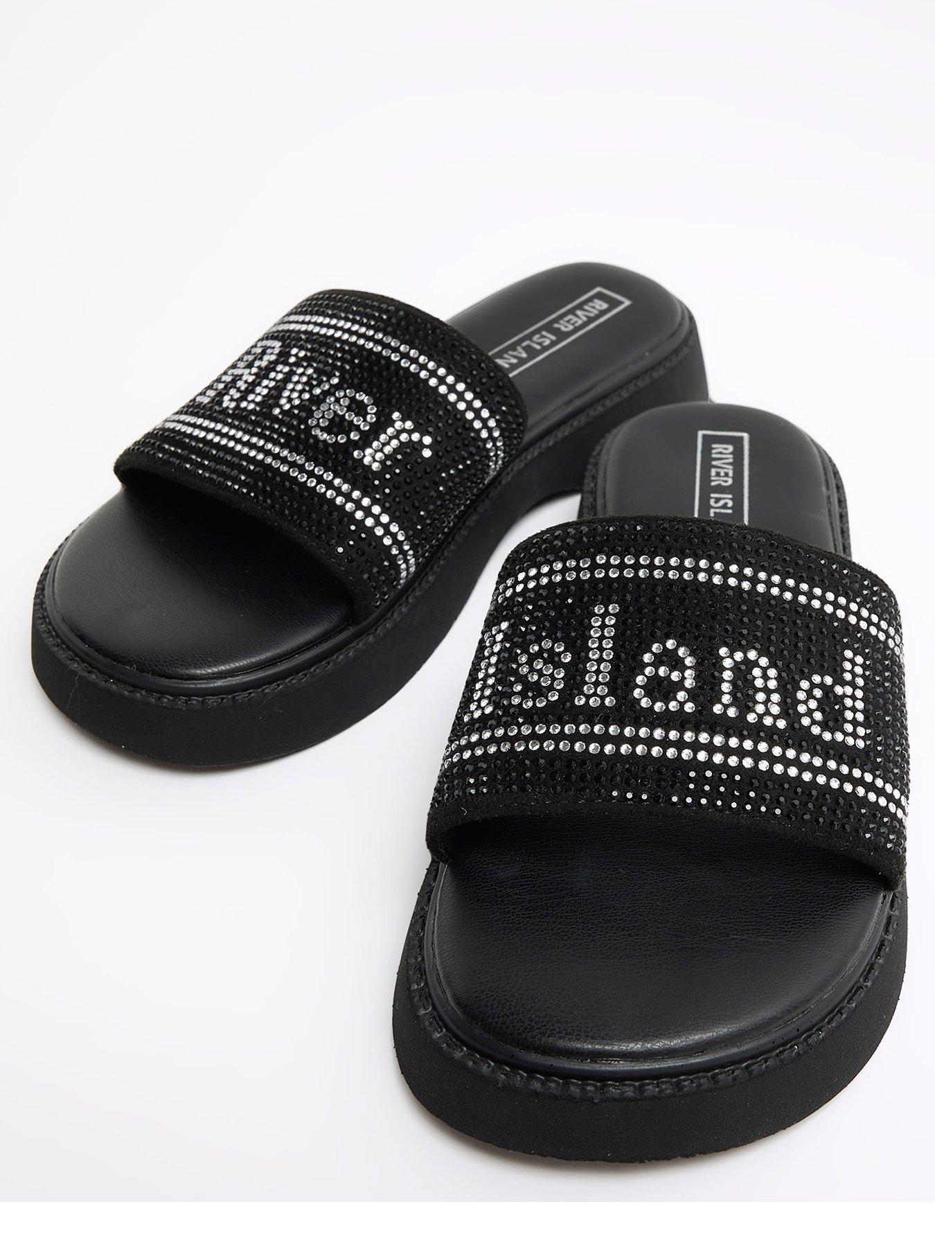Black diamante flatforms clearance