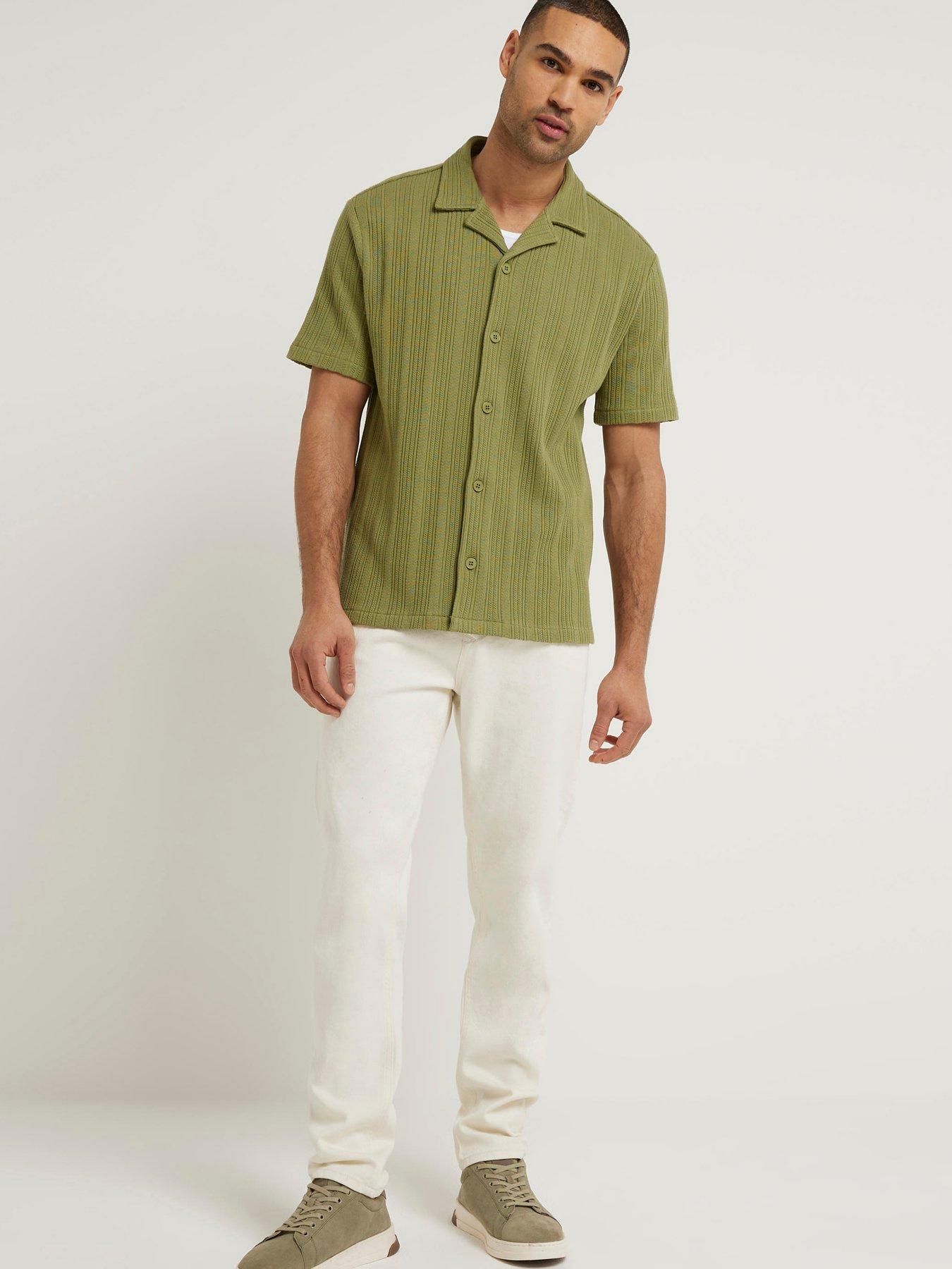 river-island-short-sleeve-olive-green-revere-shirt