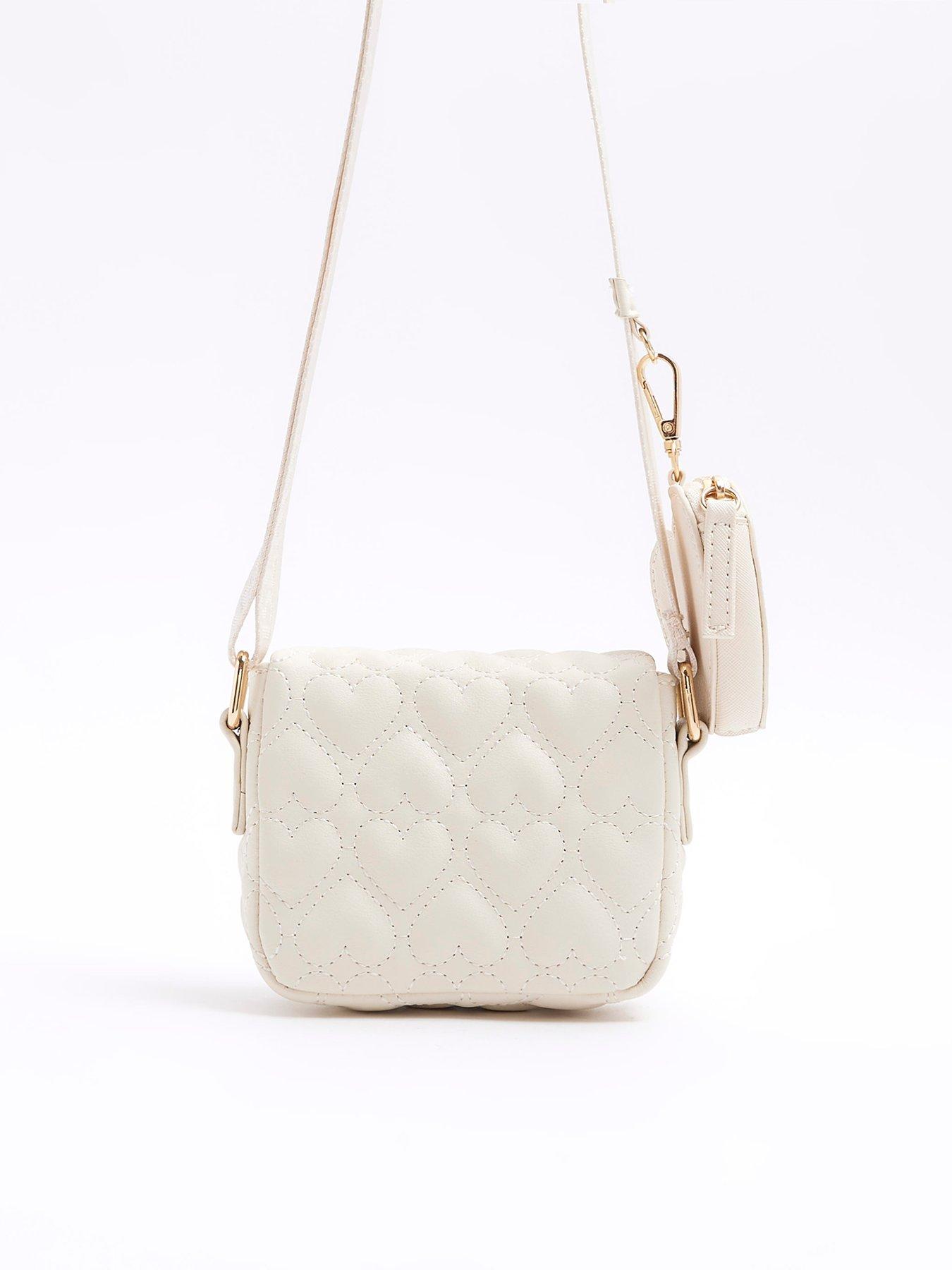 River Island Older Girl Heart Quilted Cross Body Bag Cream Very