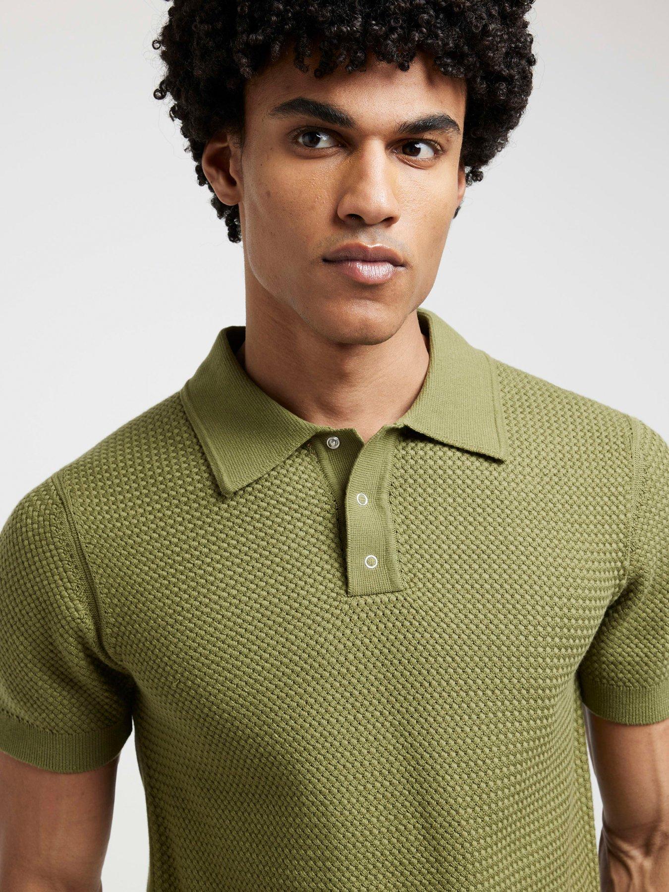 River Island Short Sleeve Knitted Polo - Green | Very.co.uk