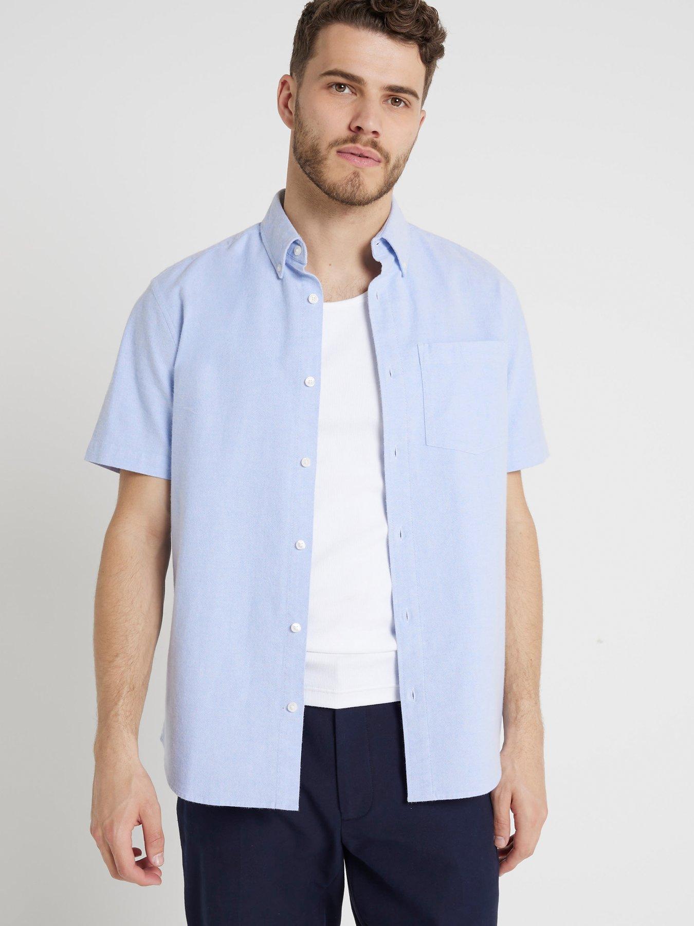 Blue oxford shirt short sleeve hot sale