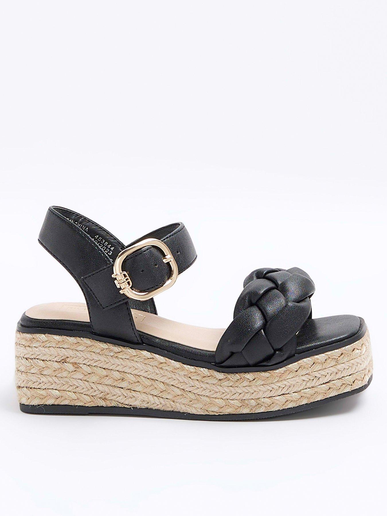 Girls Plait Wedge Shoes Black