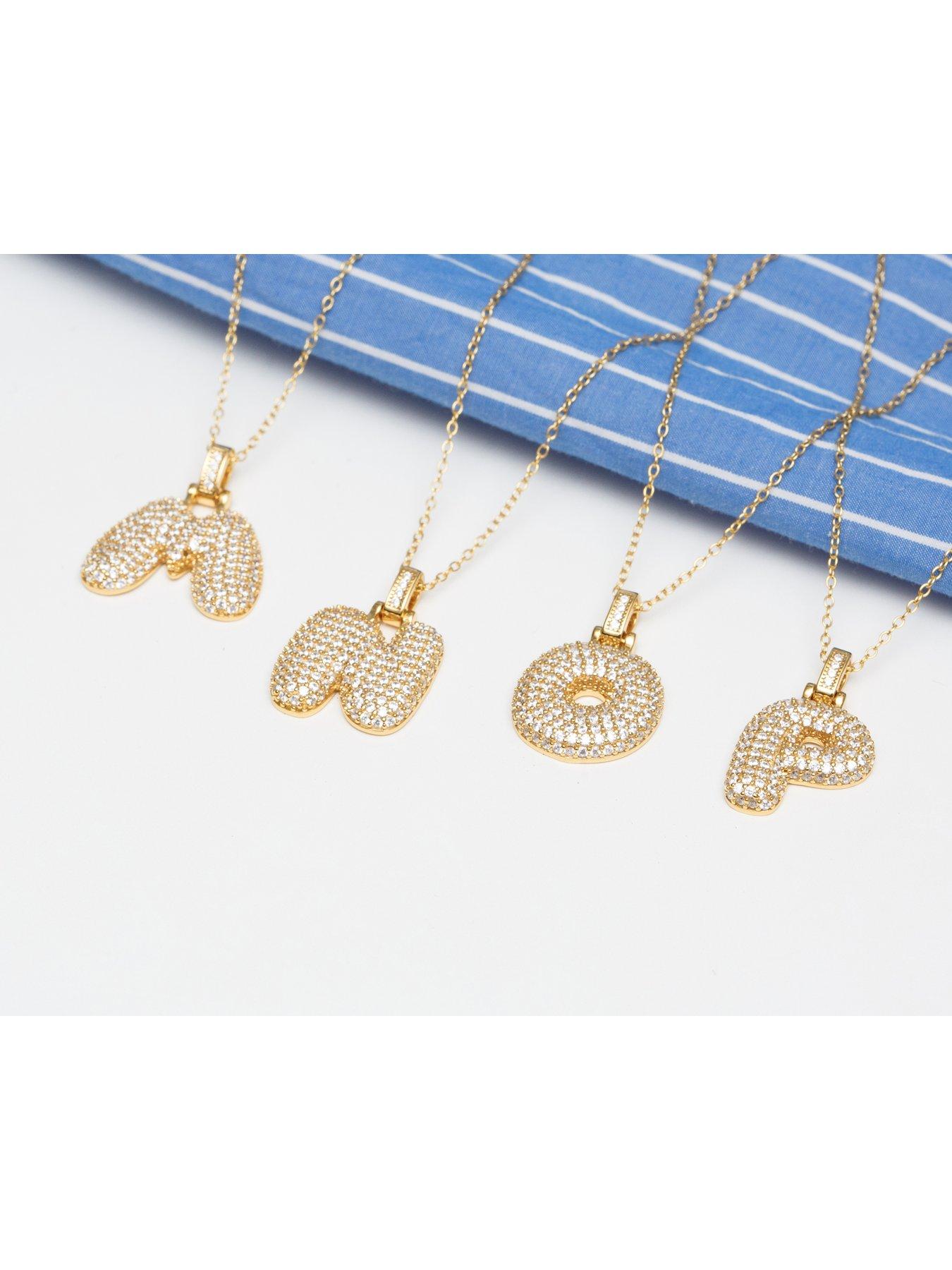 The Love Silver Collection 18ct gold plated sterling silver letter bubble pendant on curb chain Very