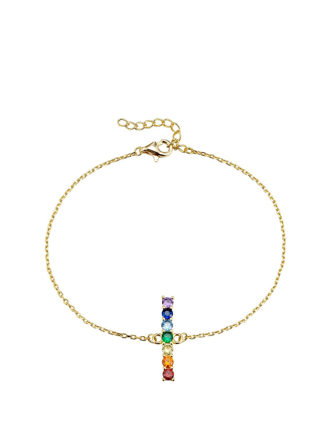 Product photograph of The Love Silver Collection 18ct Gold Plated Sterling Silver Rainbow Bar Cz Bracelet from very.co.uk