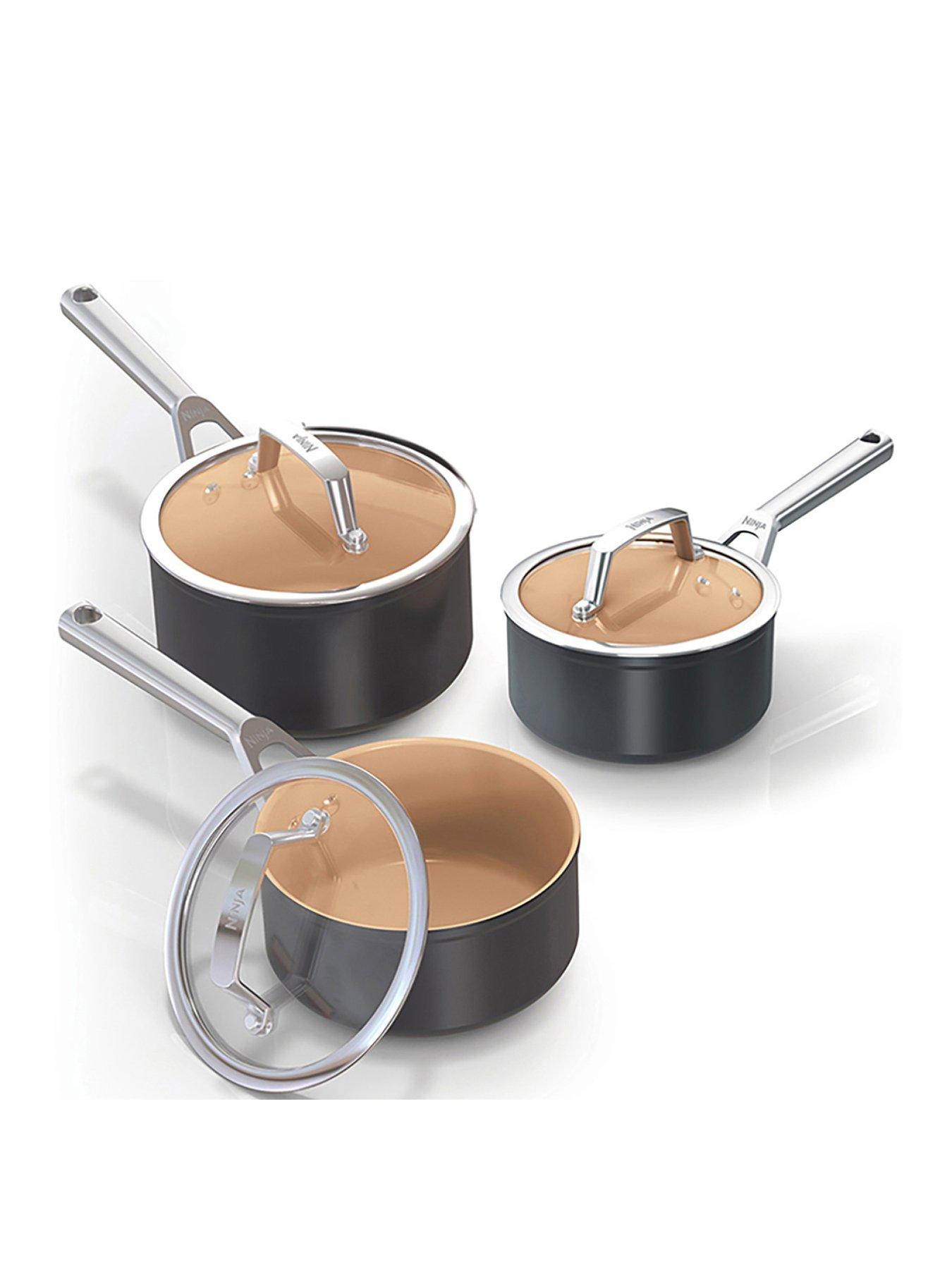 Product photograph of Ninja Extendedlife Ceramic 3-piece Saucepan Set from very.co.uk