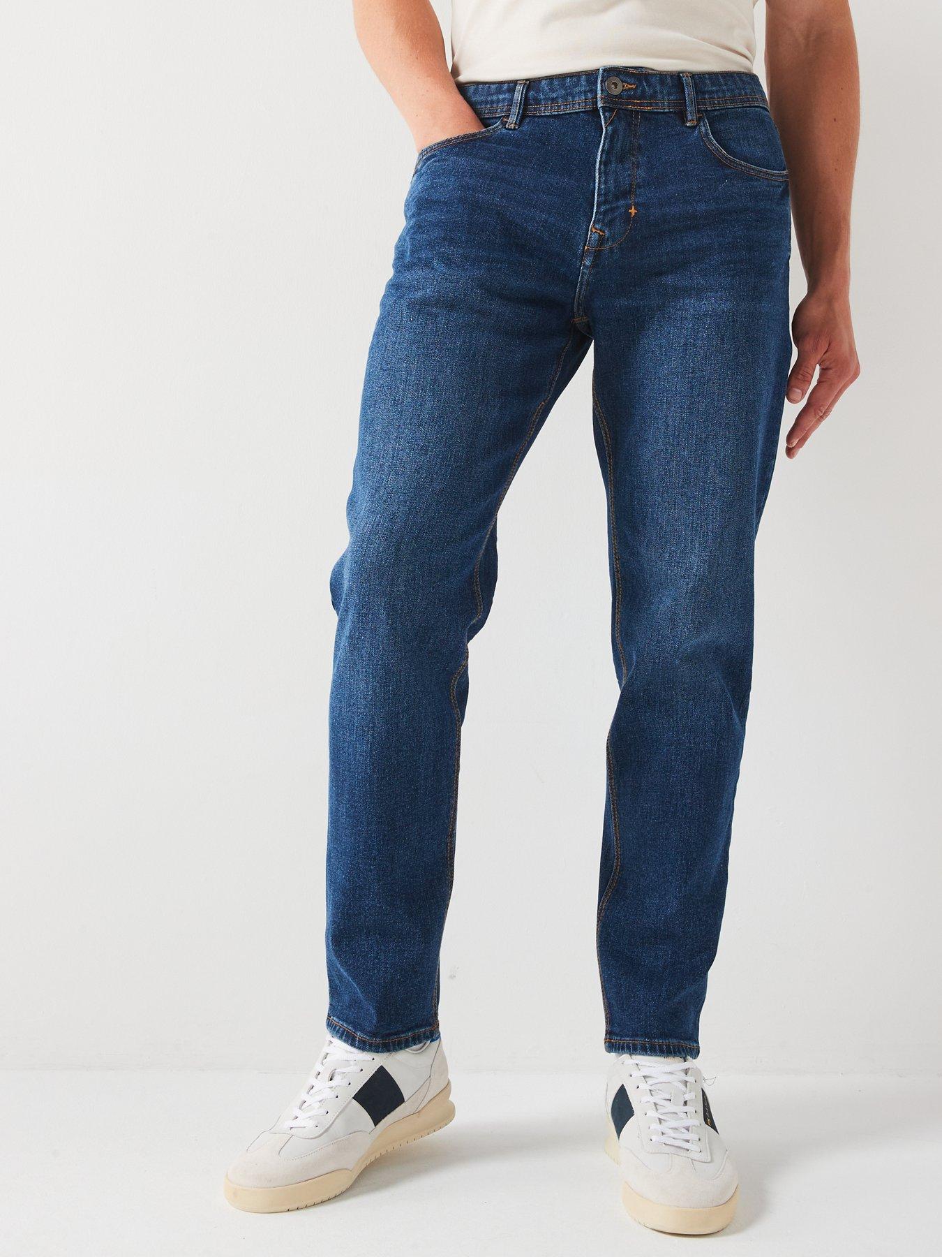 undefined Straight Tapered Jean With Stretch - Mid Blue Wash