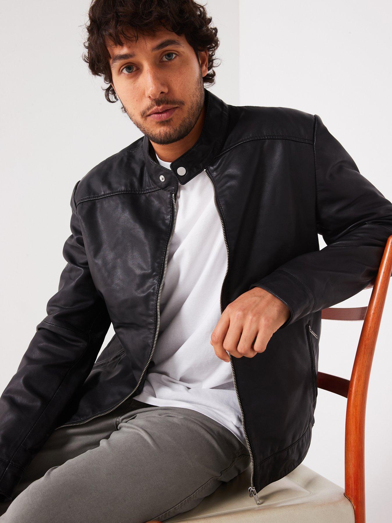 Very Man Leather Racer Jacket Black Very