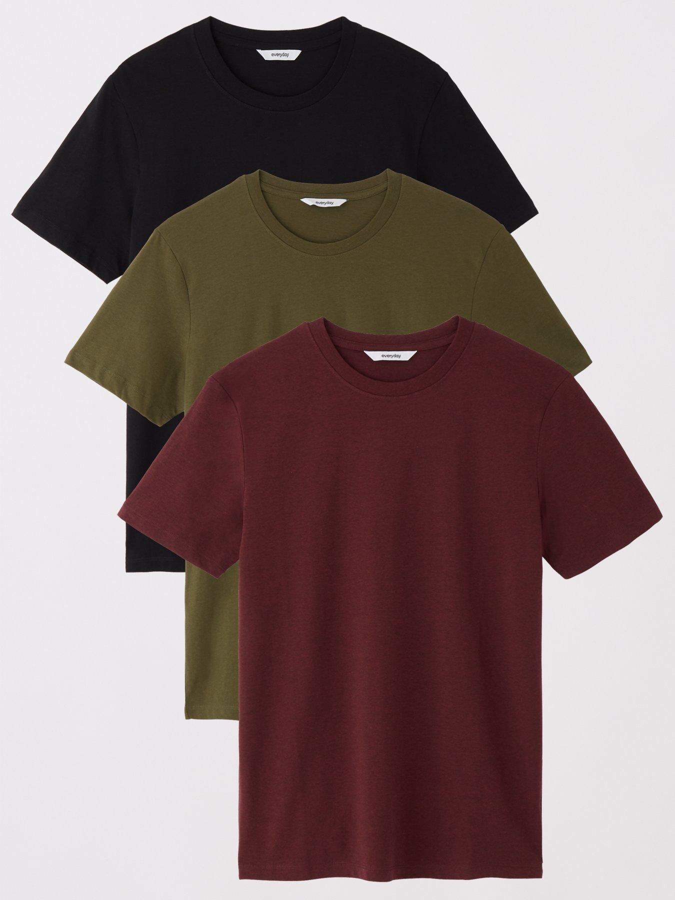 Image 1 of 6 of Very Man 3 Pack Crew Neck T-shirt - Khaki/burgundy/black