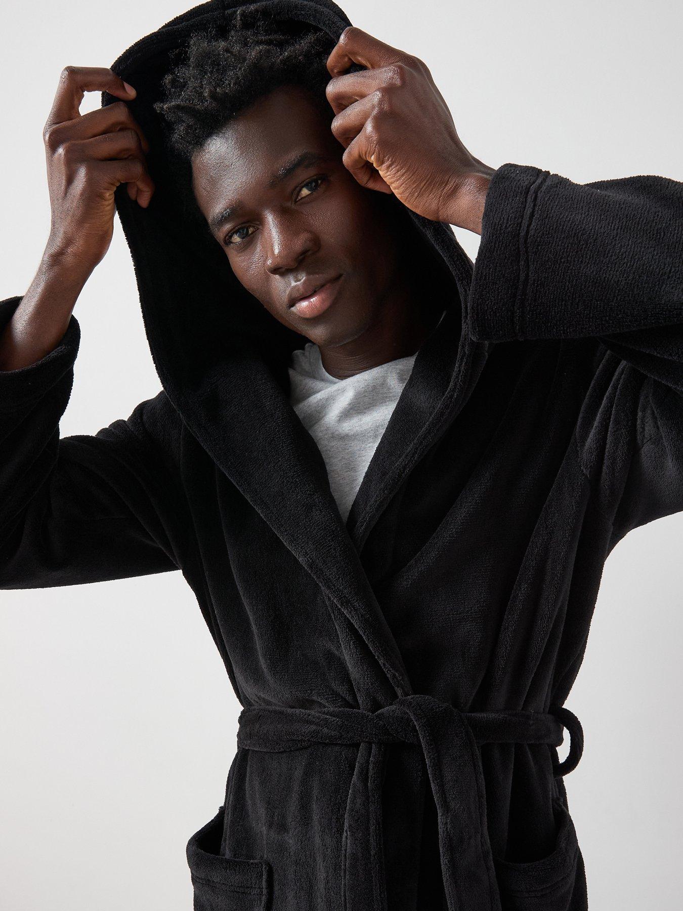 Very Man Supersoft Hooded Dressing Gown Black Very