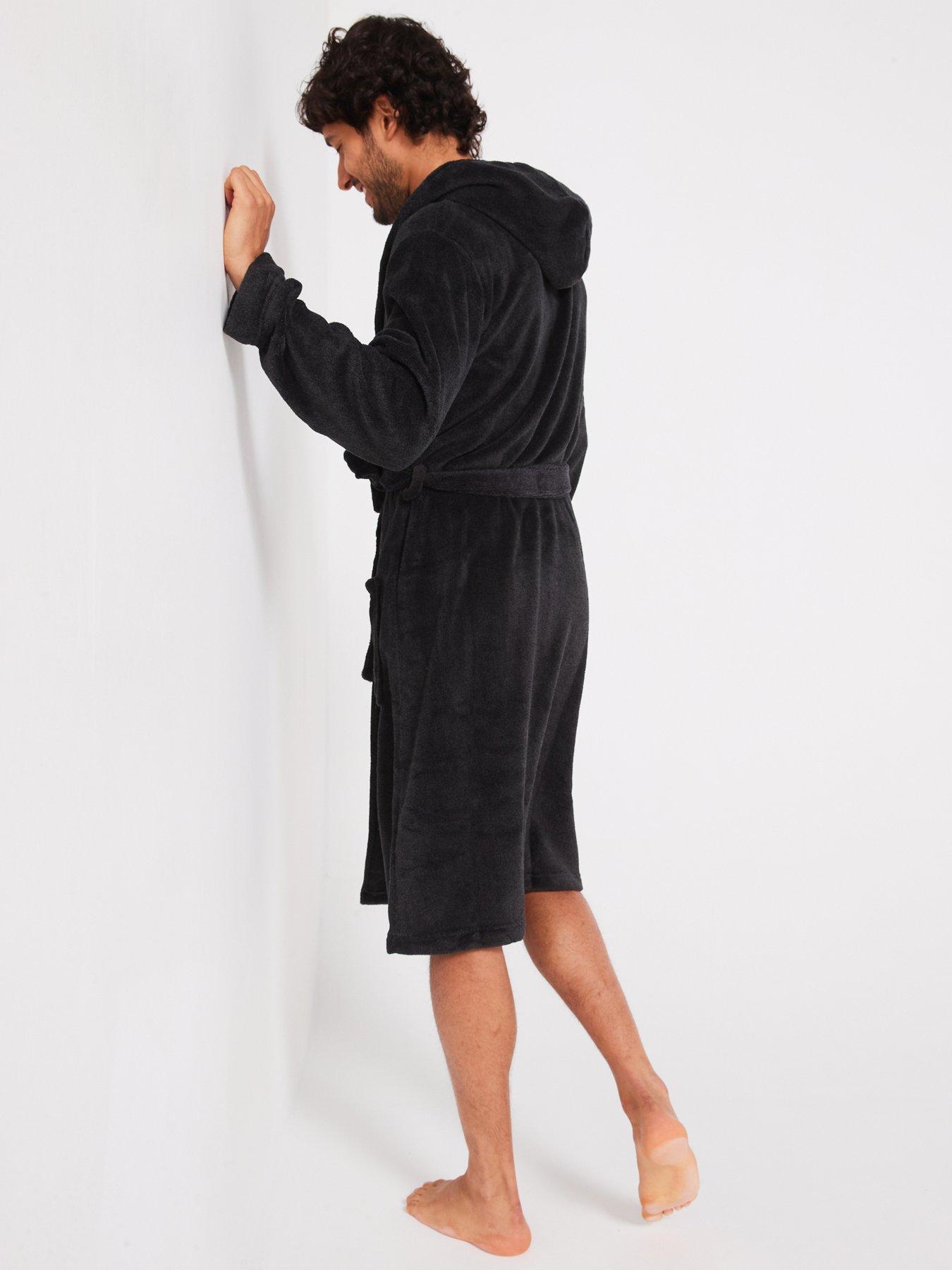 Image 2 of 6 of Very Man Supersoft Hooded&nbsp;Dressing Gown&nbsp;- Charcoal