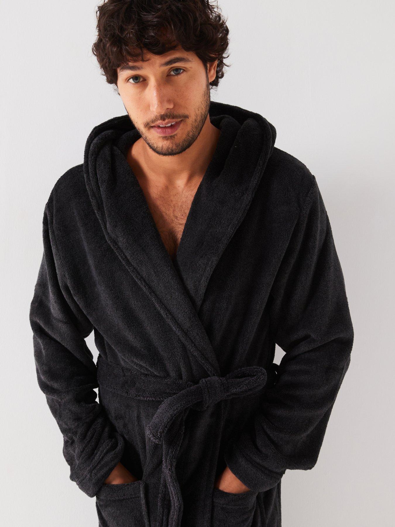 Image 4 of 6 of Very Man Supersoft Hooded&nbsp;Dressing Gown&nbsp;- Charcoal