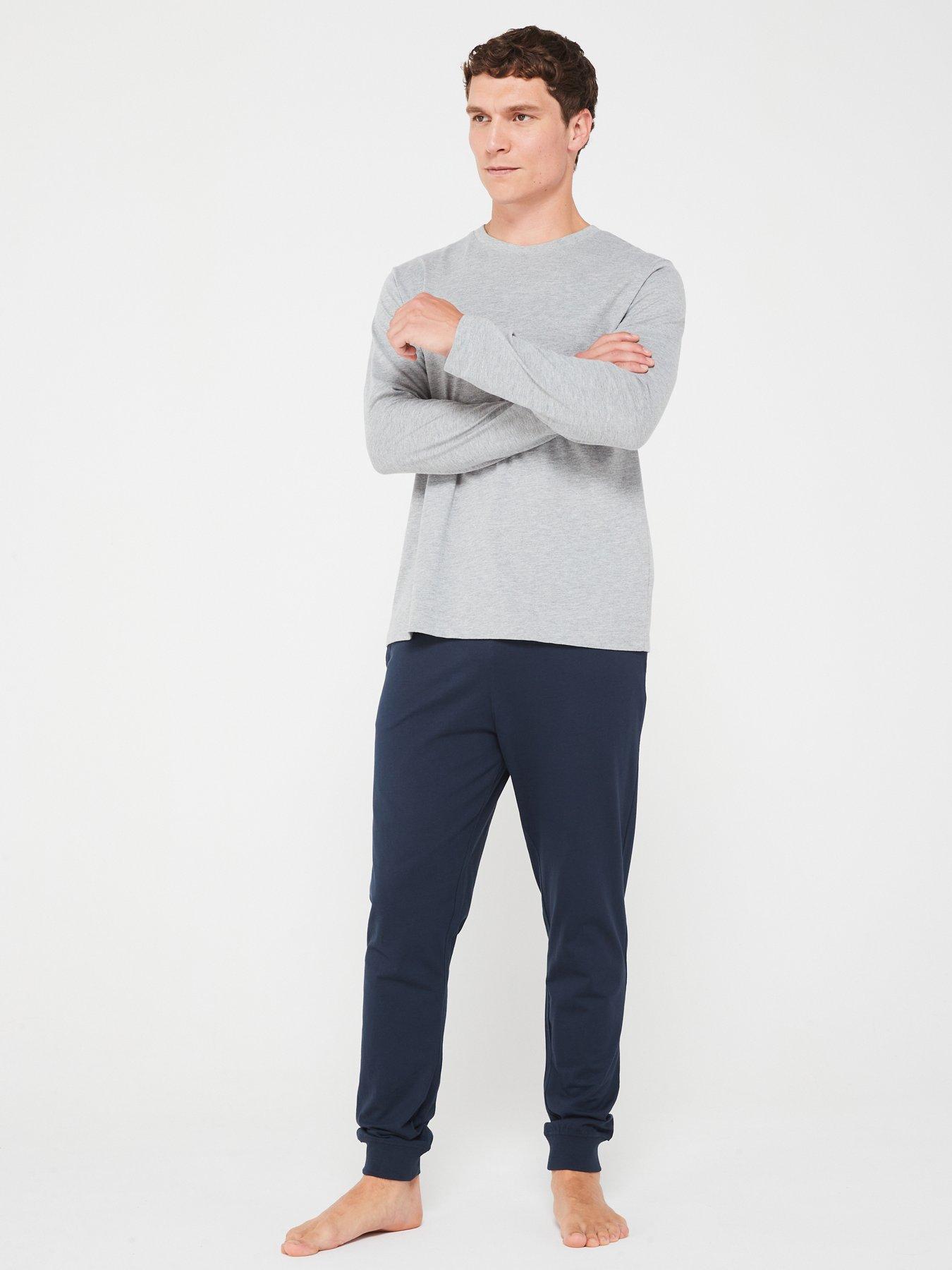undefined Long Sleeve T-shirt And Jogger Pj Set - Grey Marl/navy
