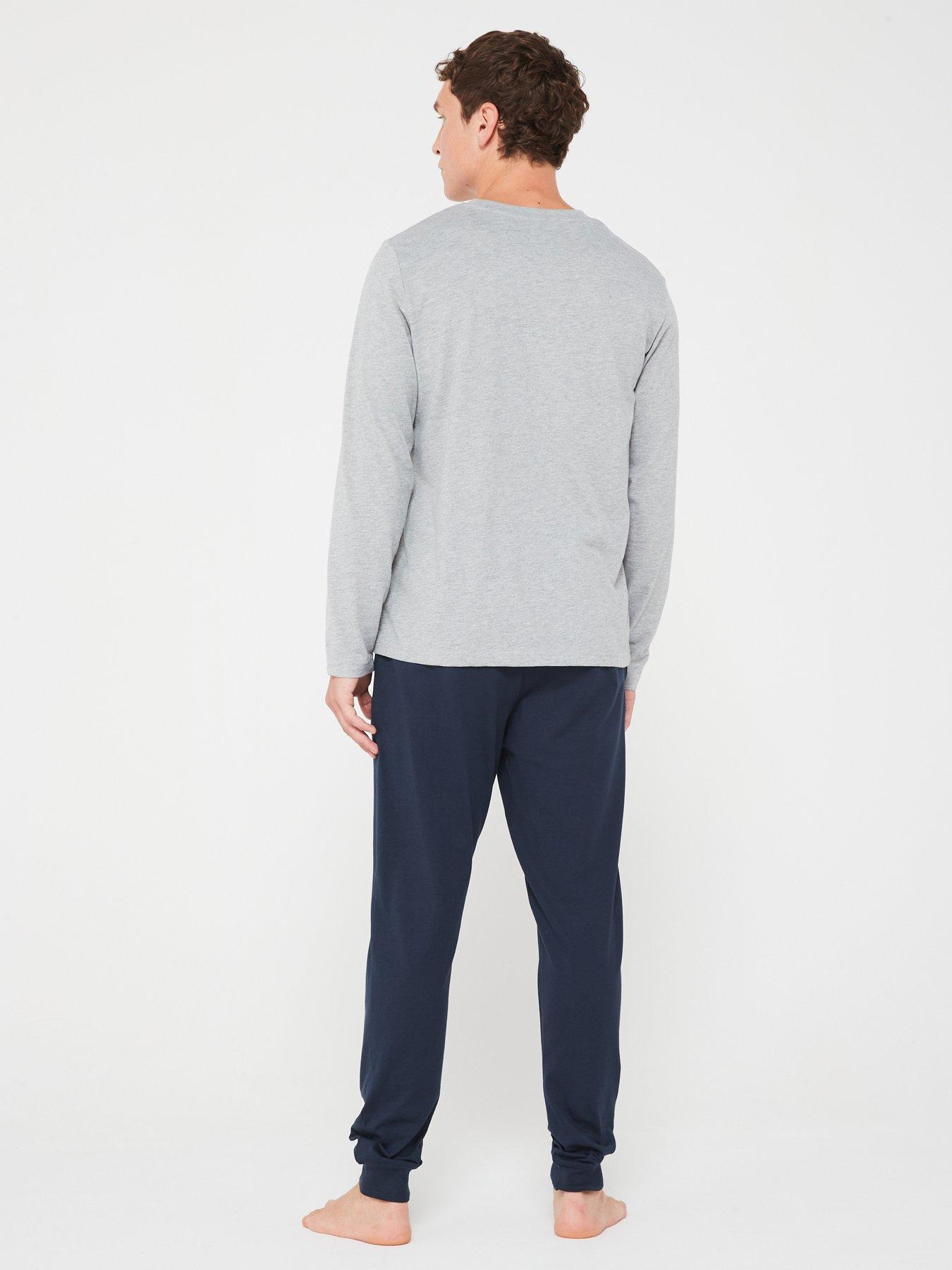 Image 2 of 5 of Everyday Long Sleeve T-shirt And Jogger Pj Set - Grey Marl/navy