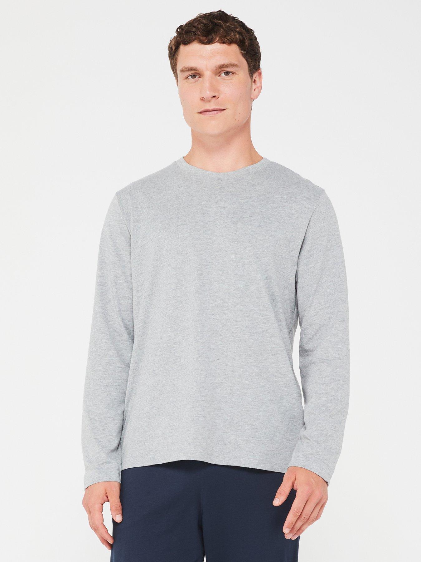 Image 3 of 5 of Everyday Long Sleeve T-shirt And Jogger Pj Set - Grey Marl/navy