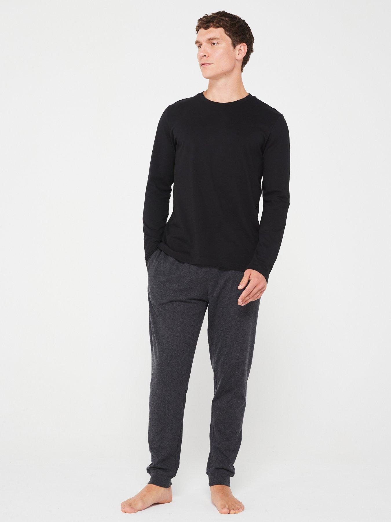 undefined Long Sleeve T-shirt And Jogger Pj Set - Charcoal/black