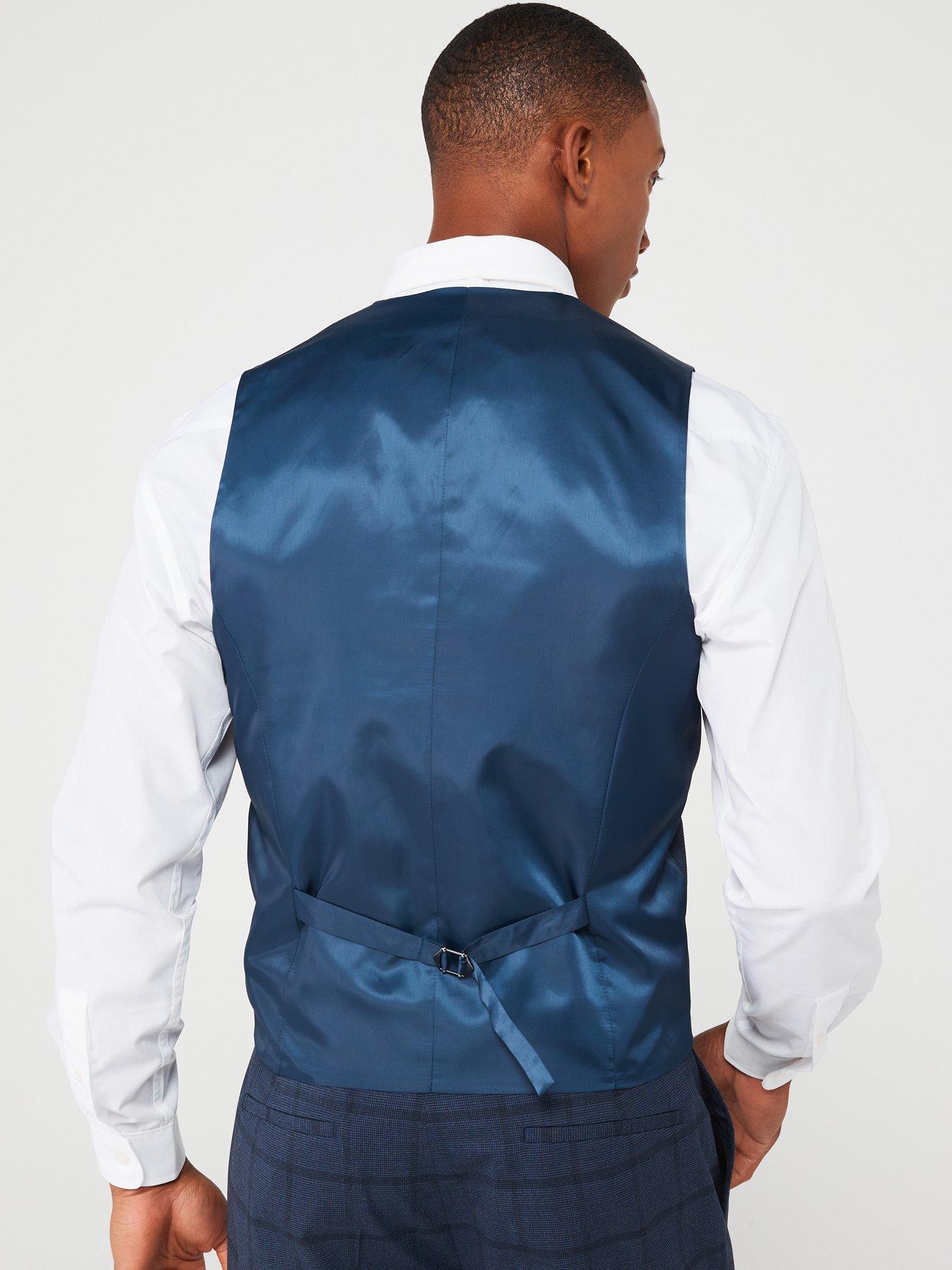 Image 2 of 6 of Very Man Regular Fit Check Suit Waistcoat - Navy