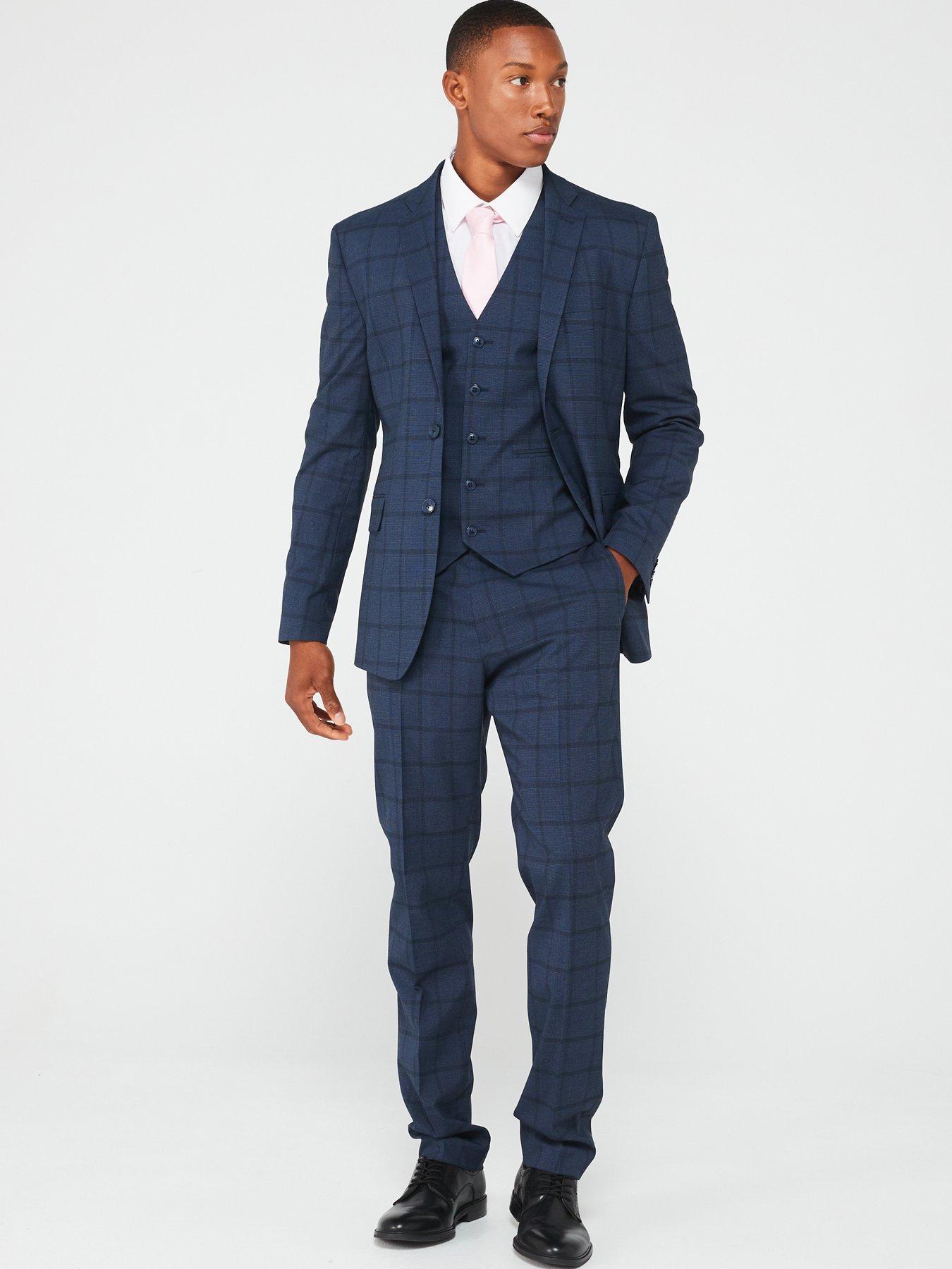 Image 3 of 6 of Very Man Regular Fit Check Suit Waistcoat - Navy