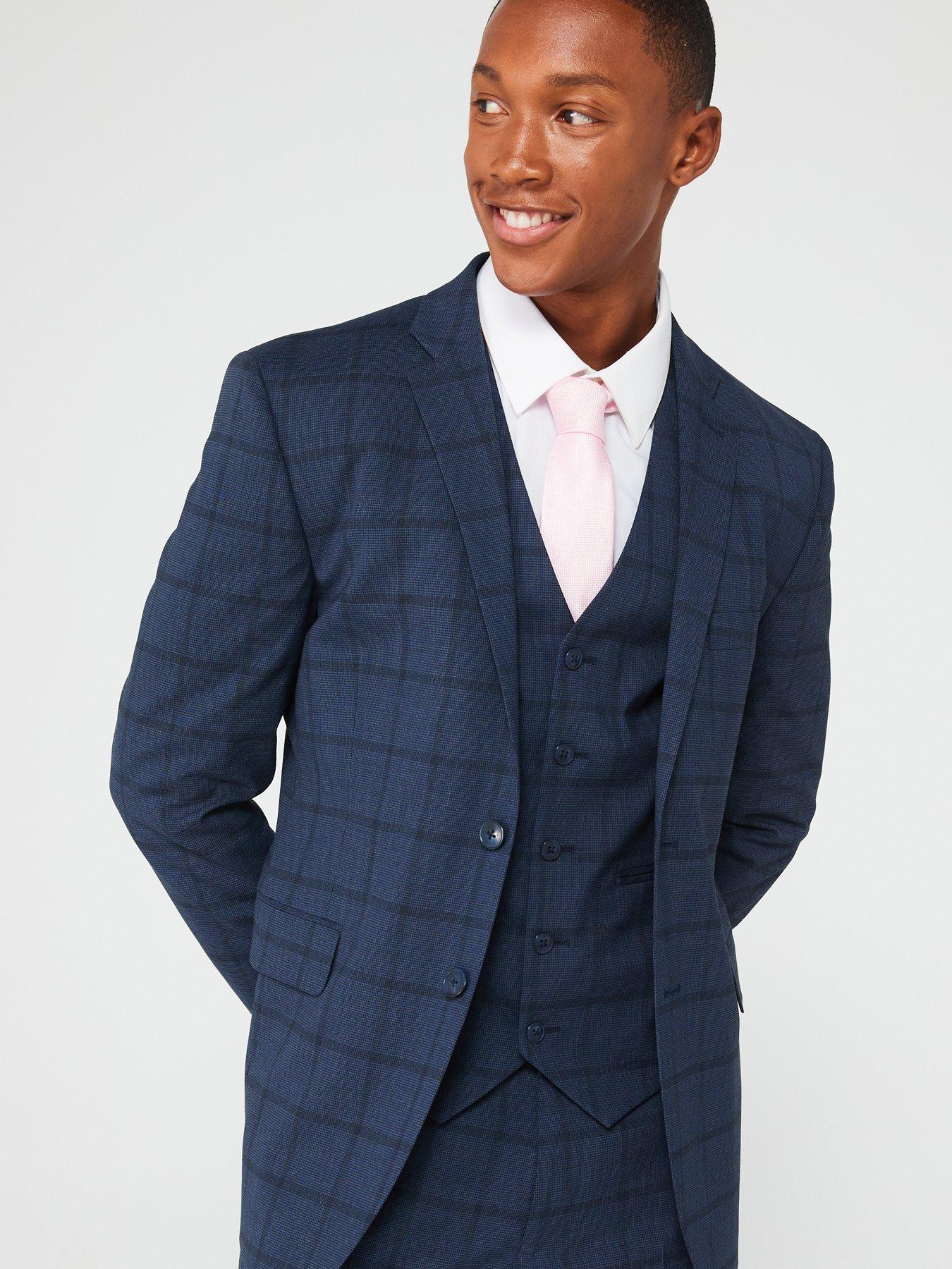 Image 6 of 6 of Very Man Regular Fit Check Suit Waistcoat - Navy