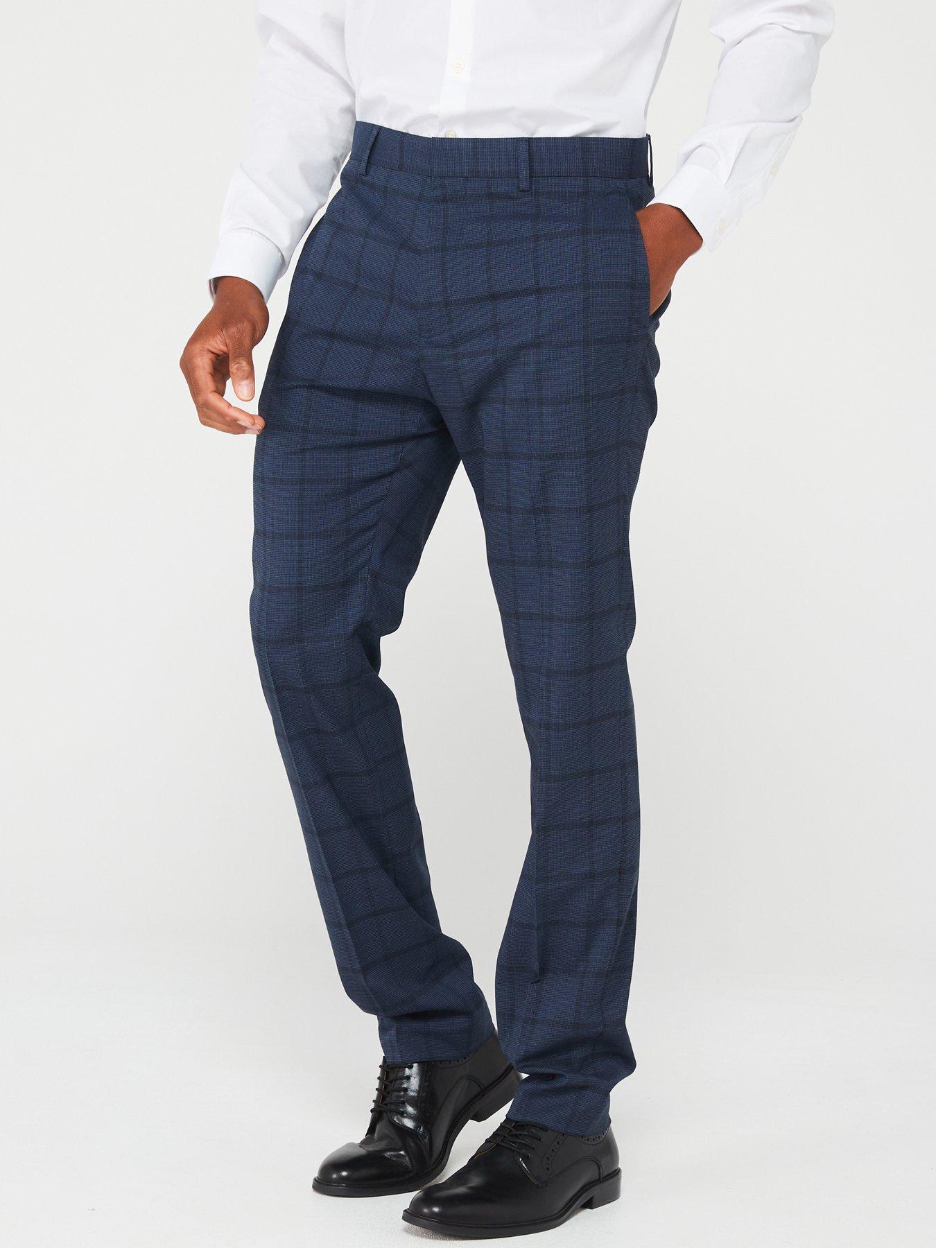 undefined Slim Fit Check Suit Trouser - Navy