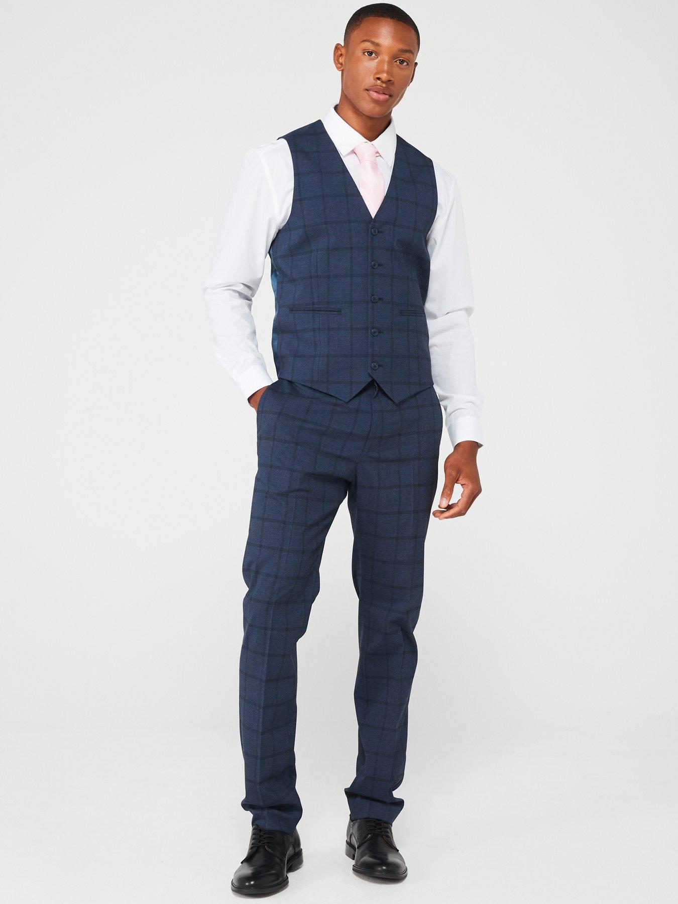 Image 4 of 5 of Very Man Slim Fit Check Suit Trouser - Navy