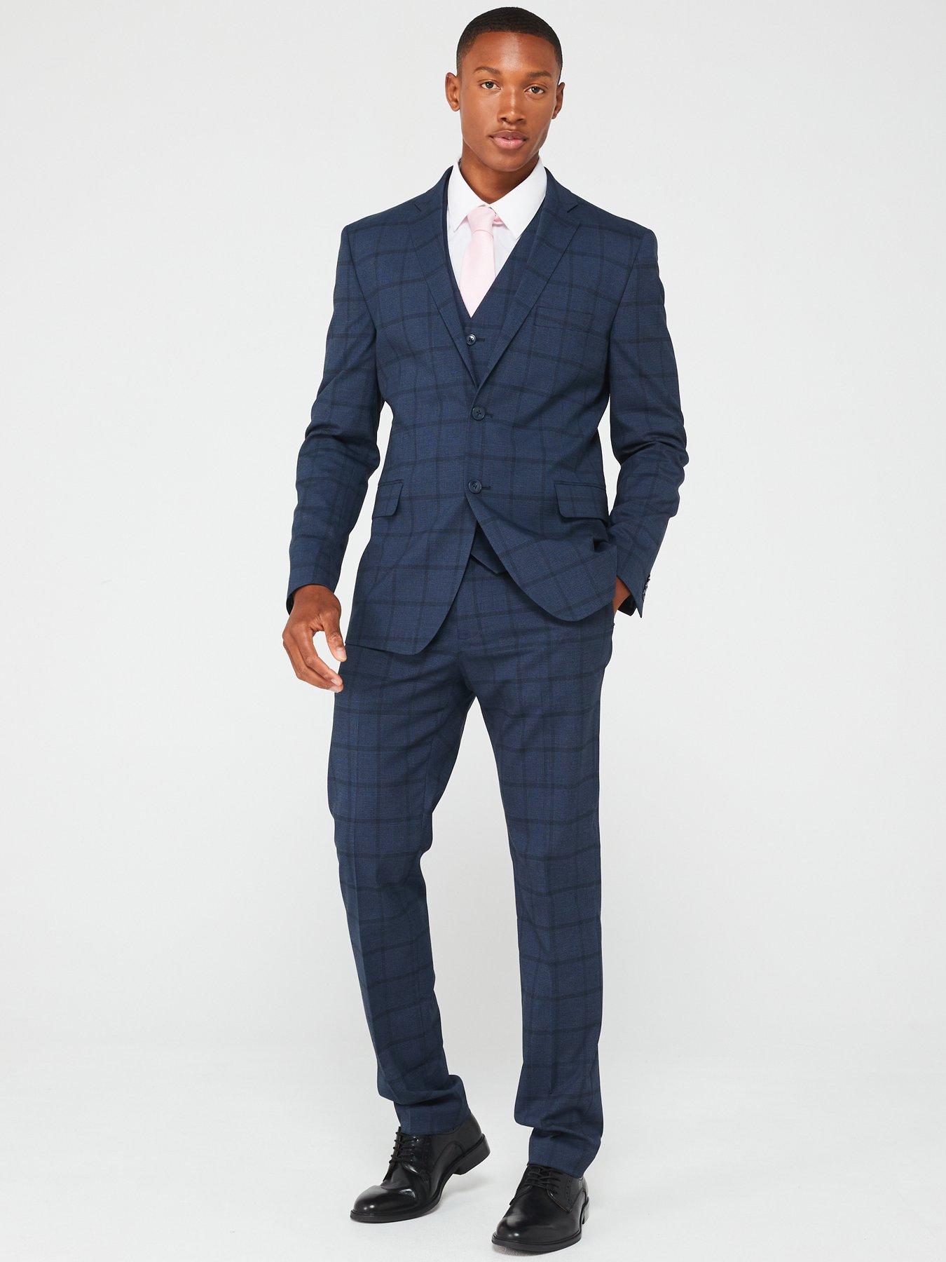 Image 5 of 5 of Very Man Slim Fit Check Suit Trouser - Navy