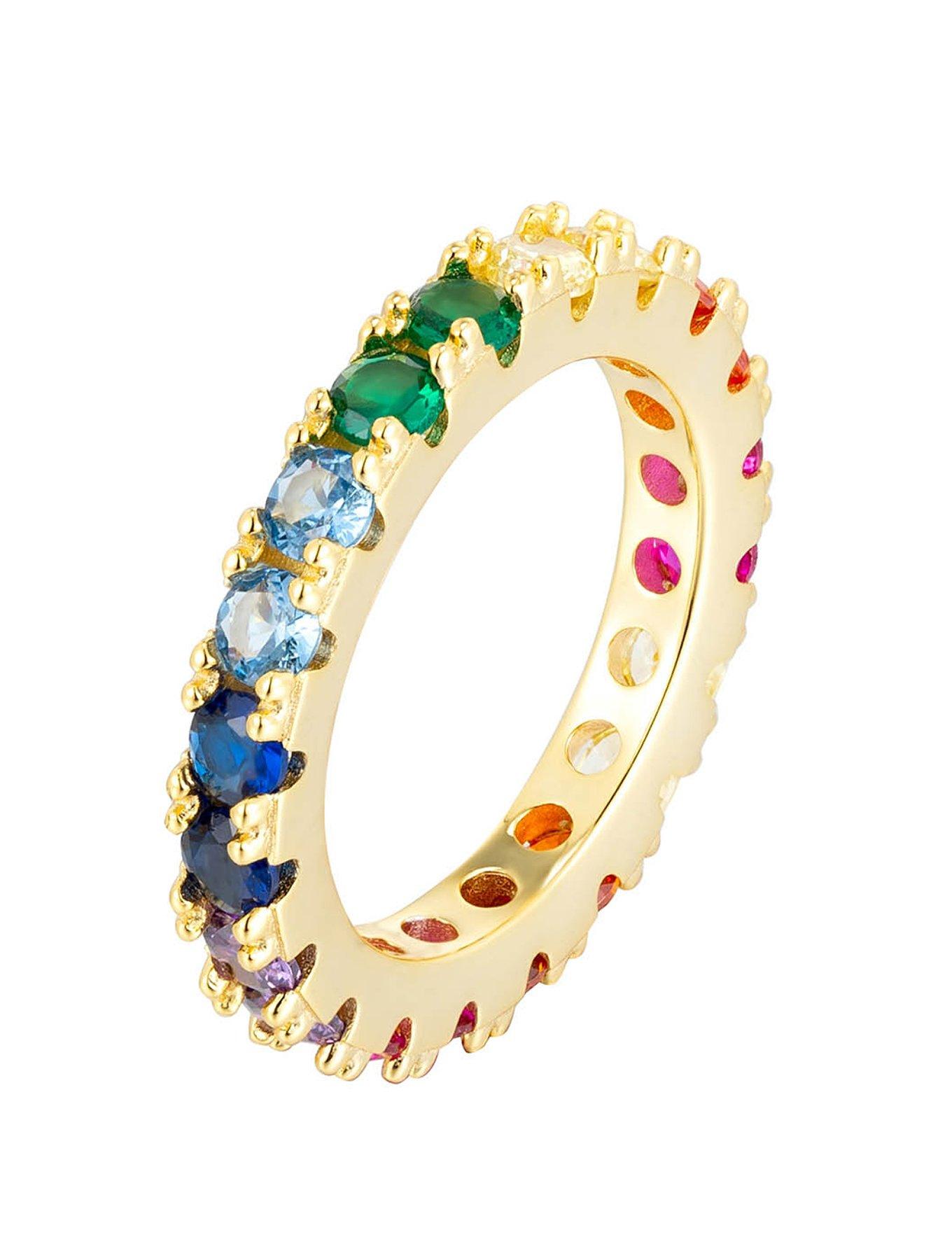 Image 1 of 3 of The Love Collection 18ct gold plated sterling silver Rainbow CZ  Eternity Ring
