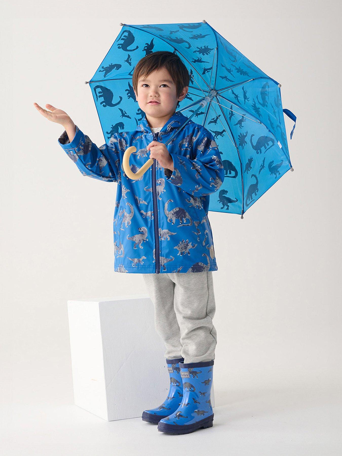 Boys Broken Dino Stamp Zip Up Rain Jacket Classic Blue