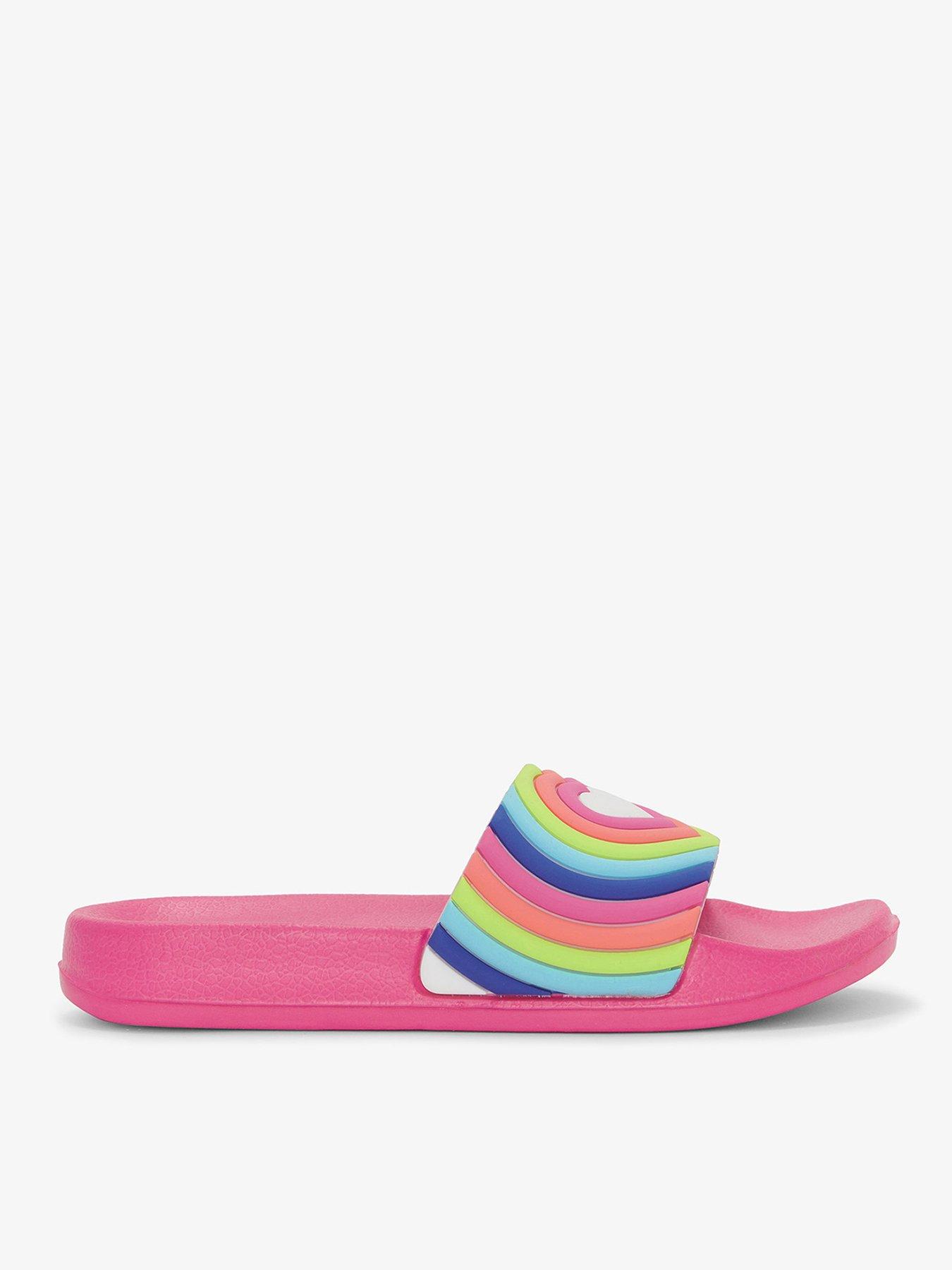 Girls Rainbow Heart Slide On Sandals Pink