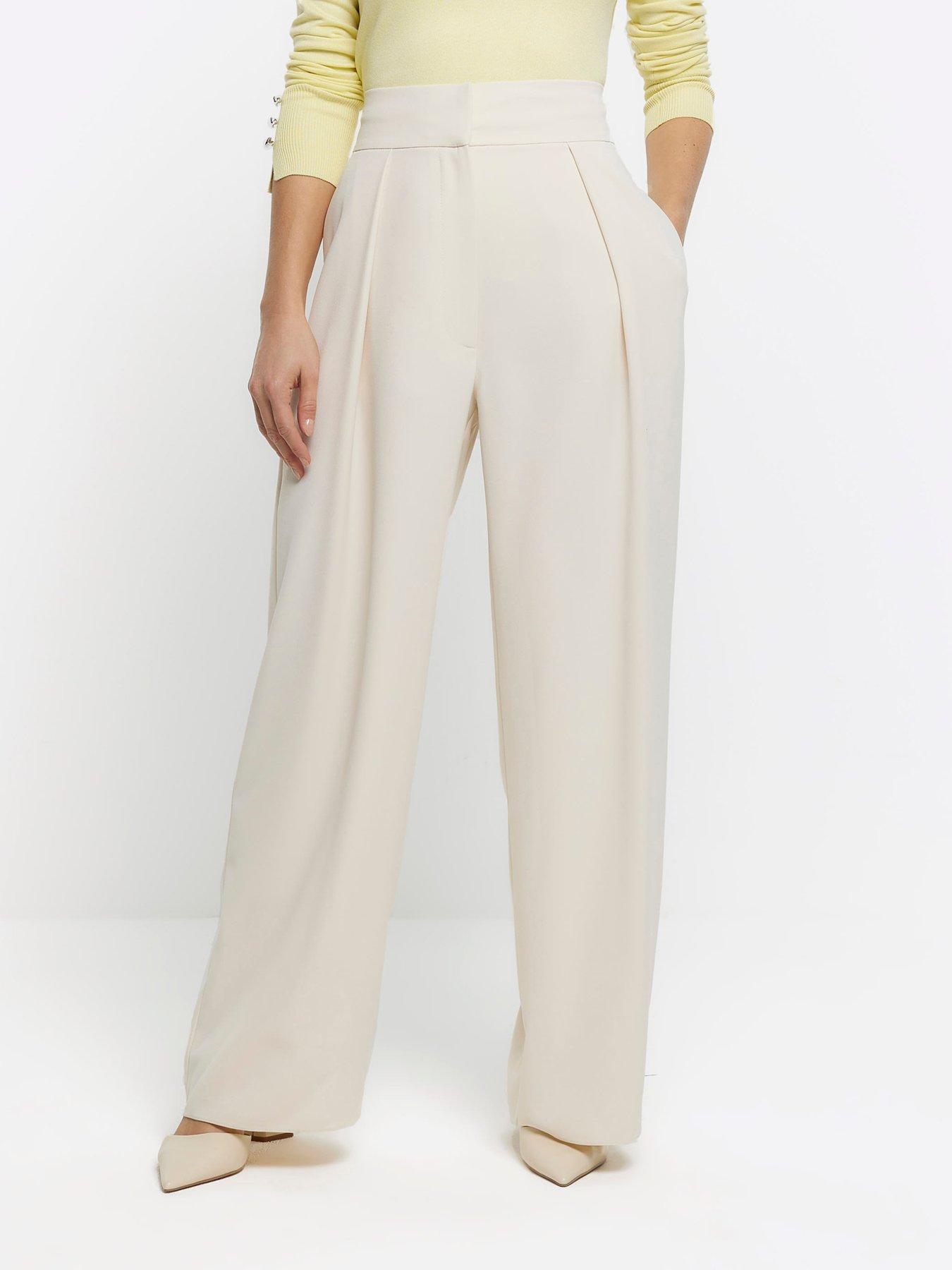 Pleated Wide Leg Trouser Cream