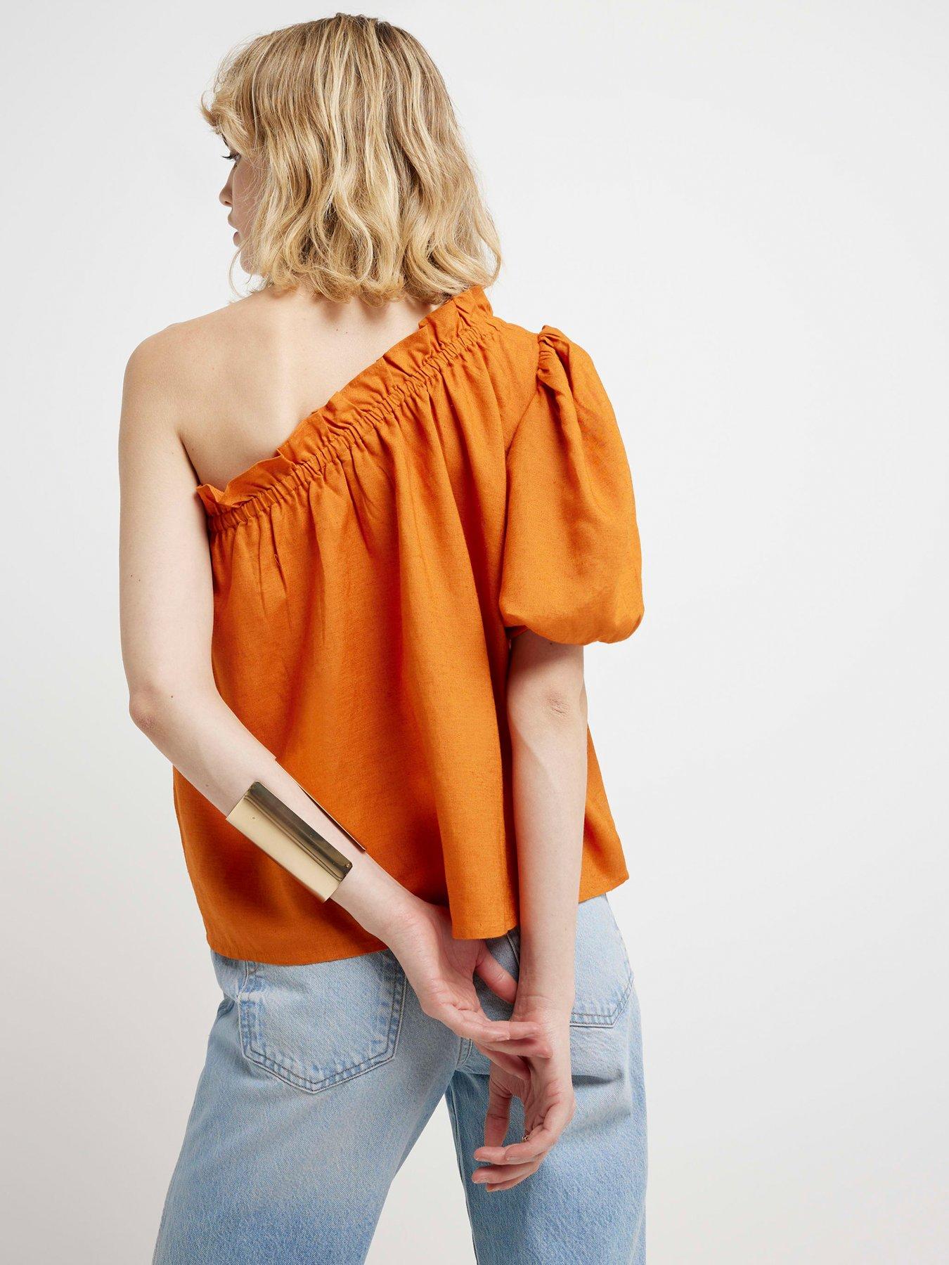 Image 2 of 5 of River Island Linen One Shoulder Top - Rust