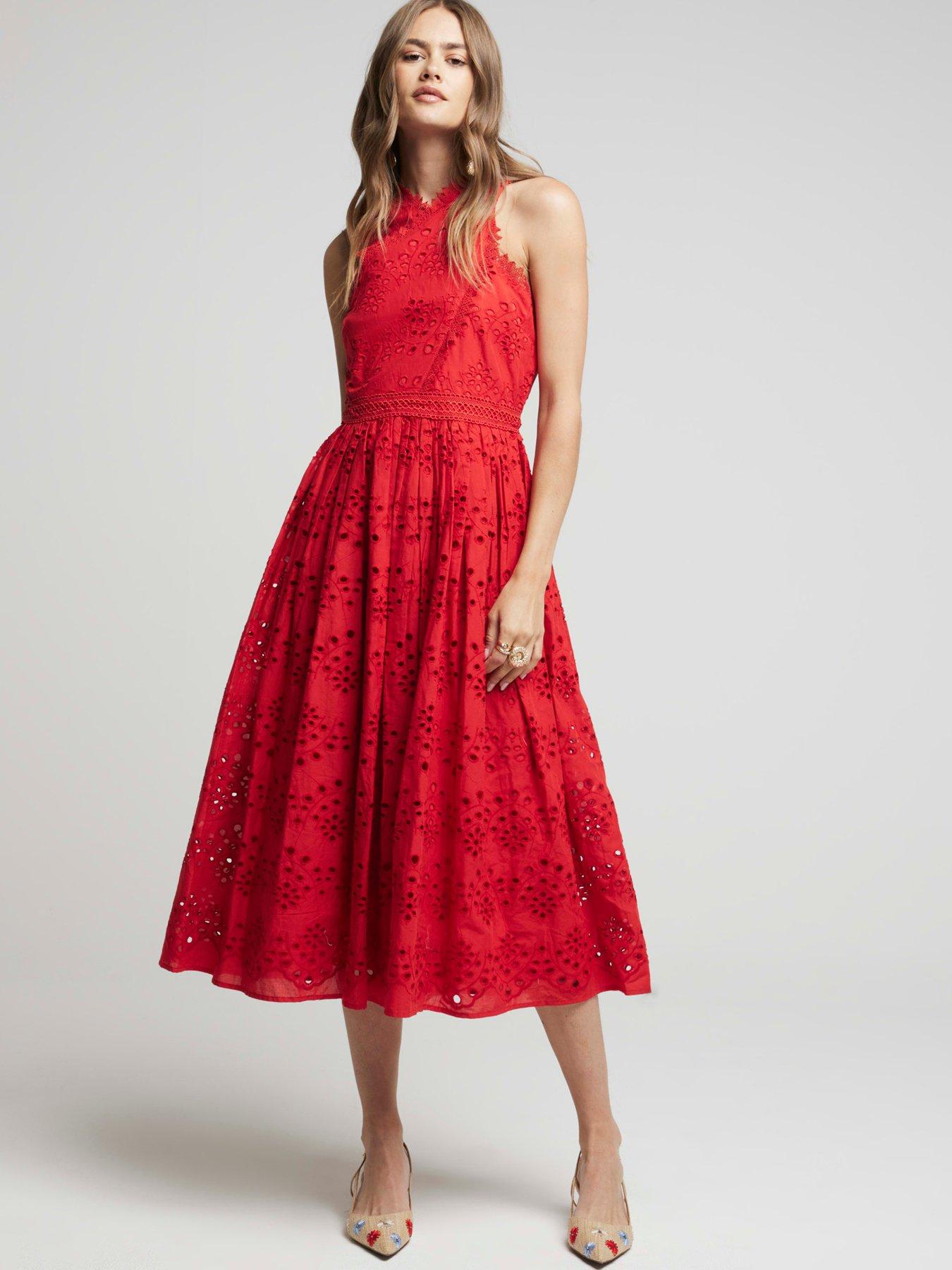 River Island Broidery Detail Halterneck Dress - Red | Very