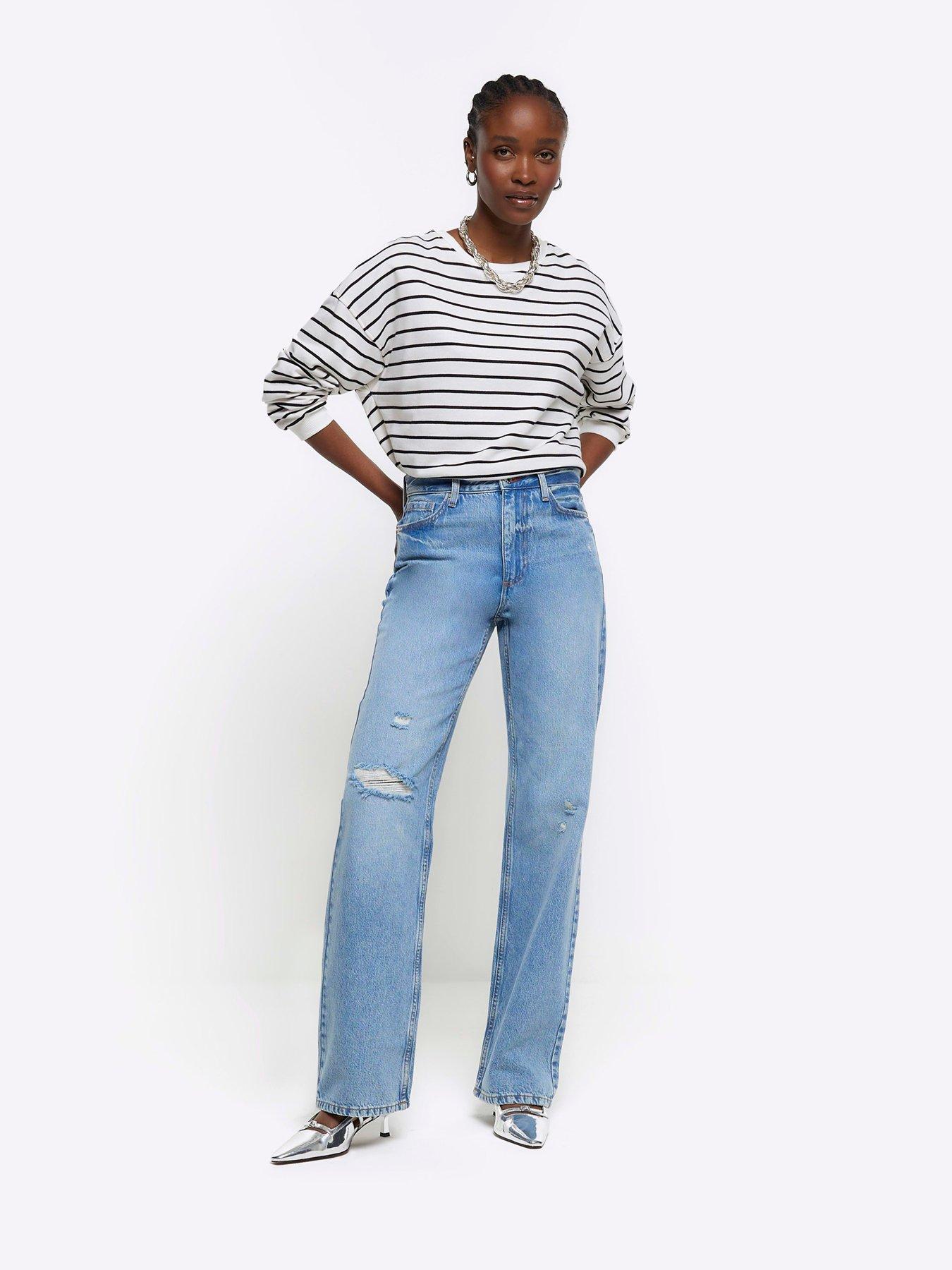 River Island 90's Straight Luna Jean - Medium Denim | Very.co.uk