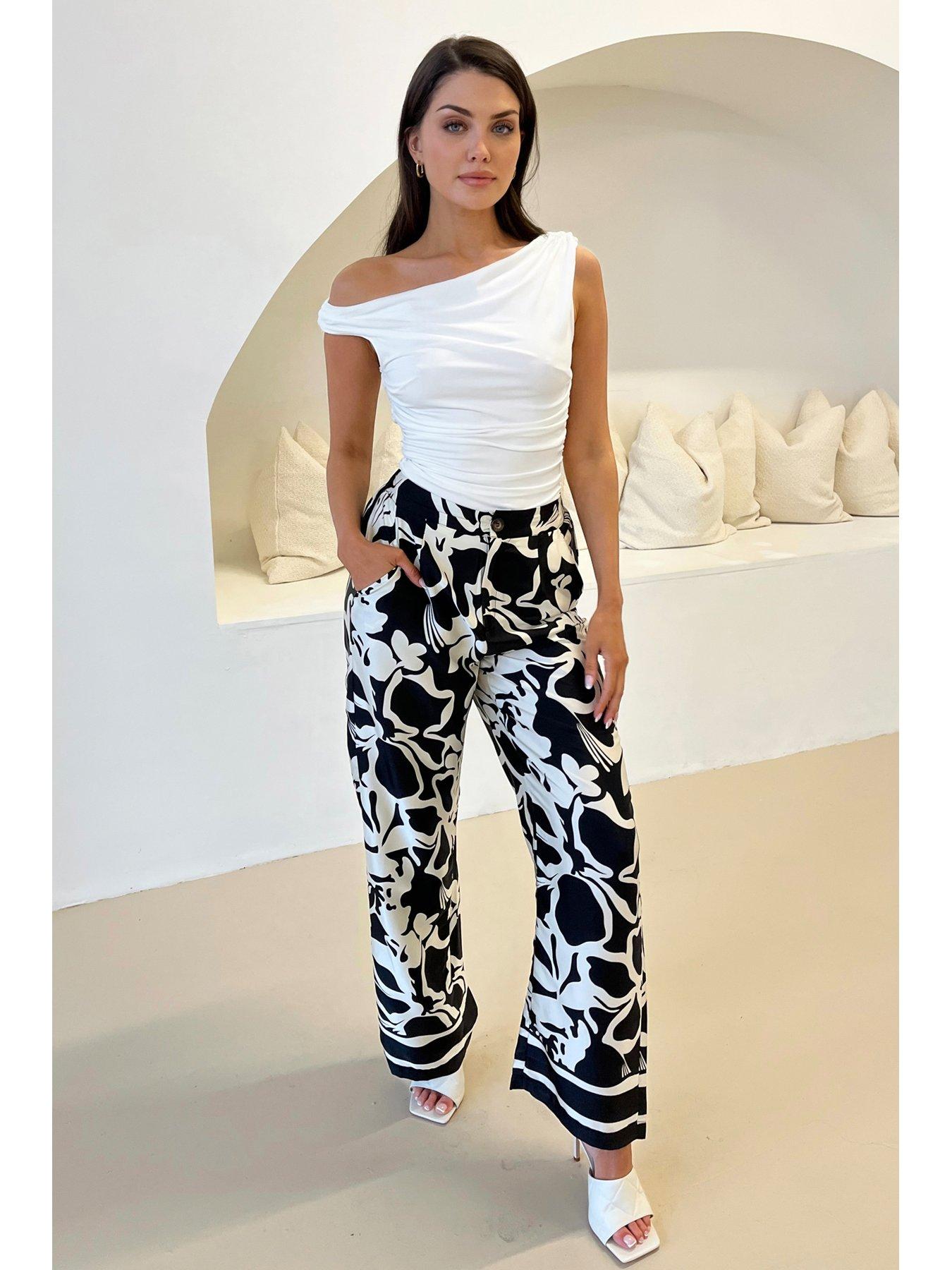 Black and white flowy pants deals