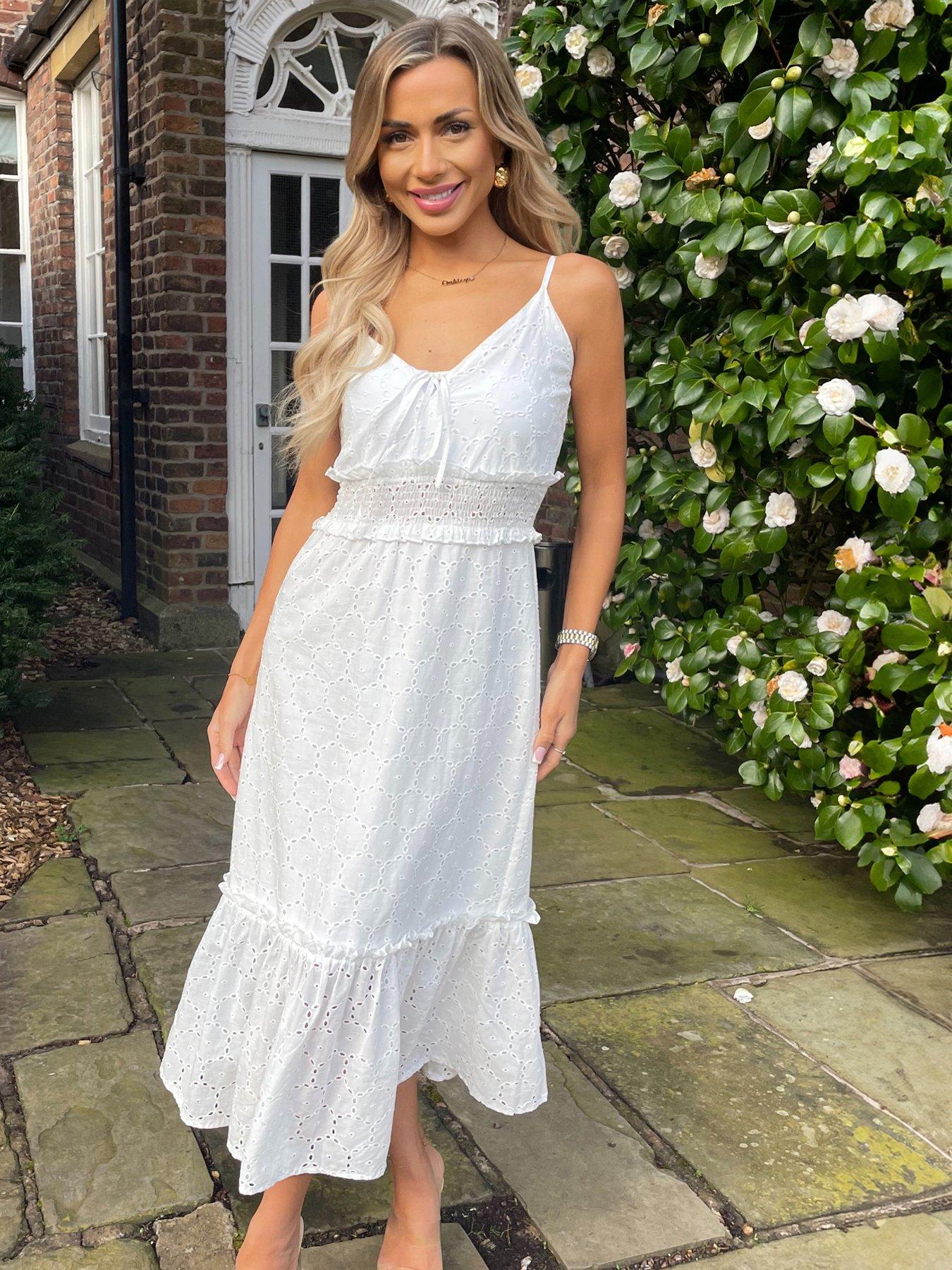 AX Paris Broderie Tiered Hem Midi Dress - White | Very