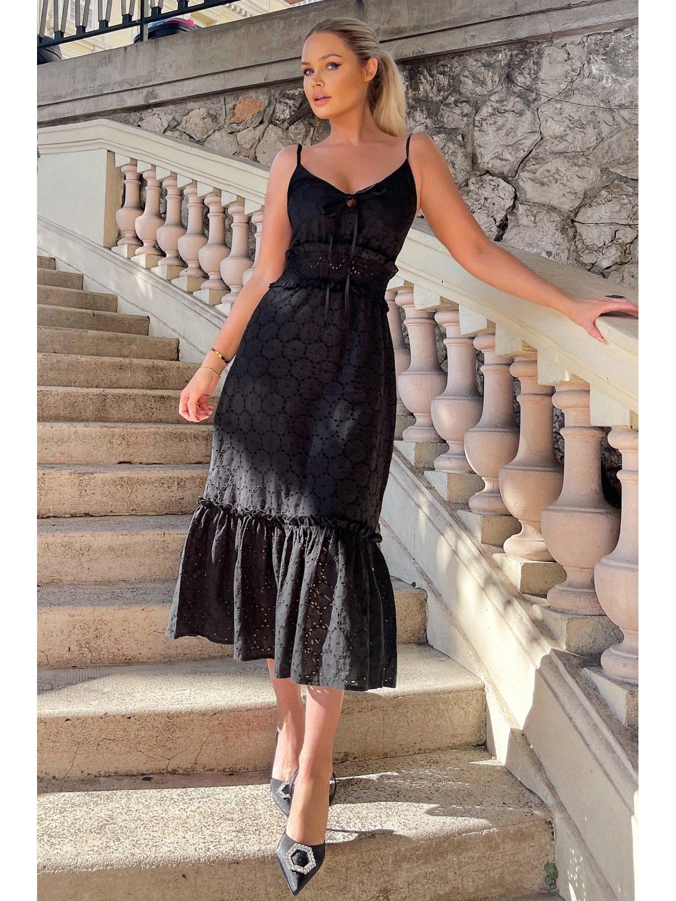 Black frill hem midi dress best sale