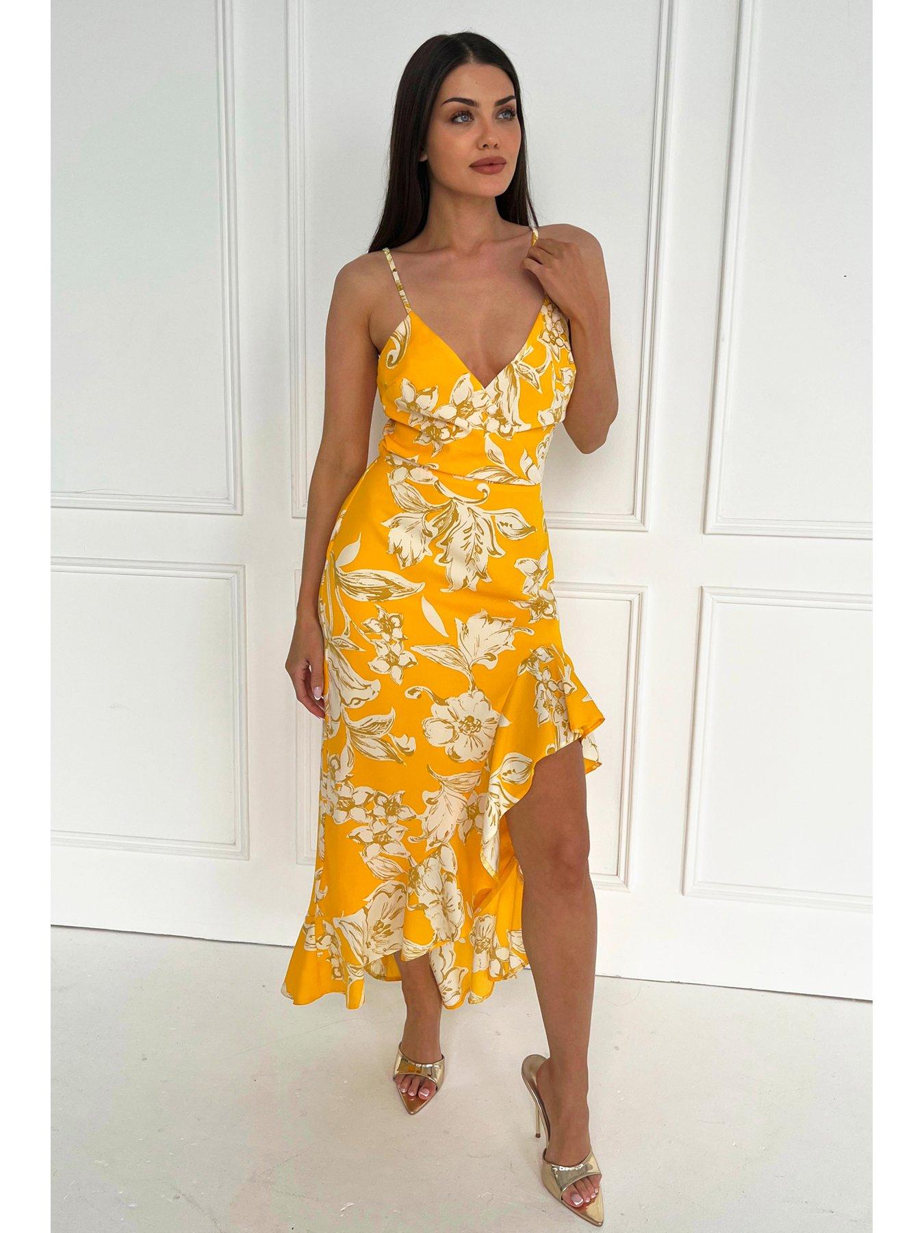 Floral bardot frill hem midi dress best sale