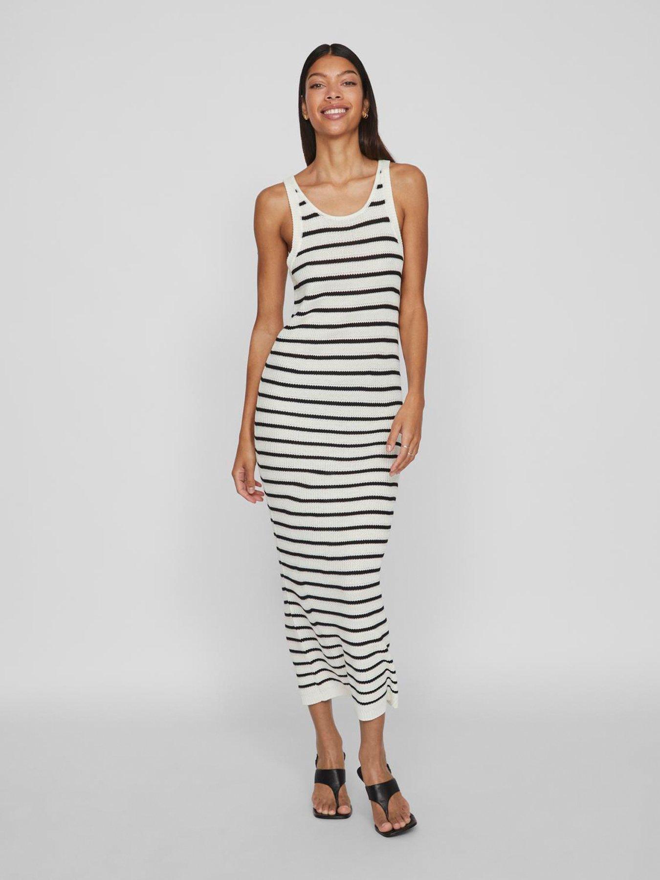 undefined Stripe Bodycon Maxi Dress - Cream