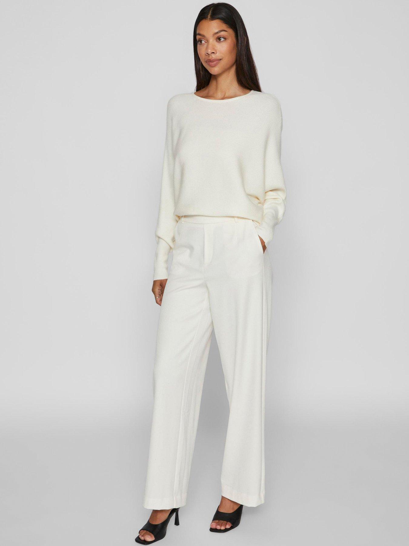 undefined High Waist Wide Leg Trouser - Cream