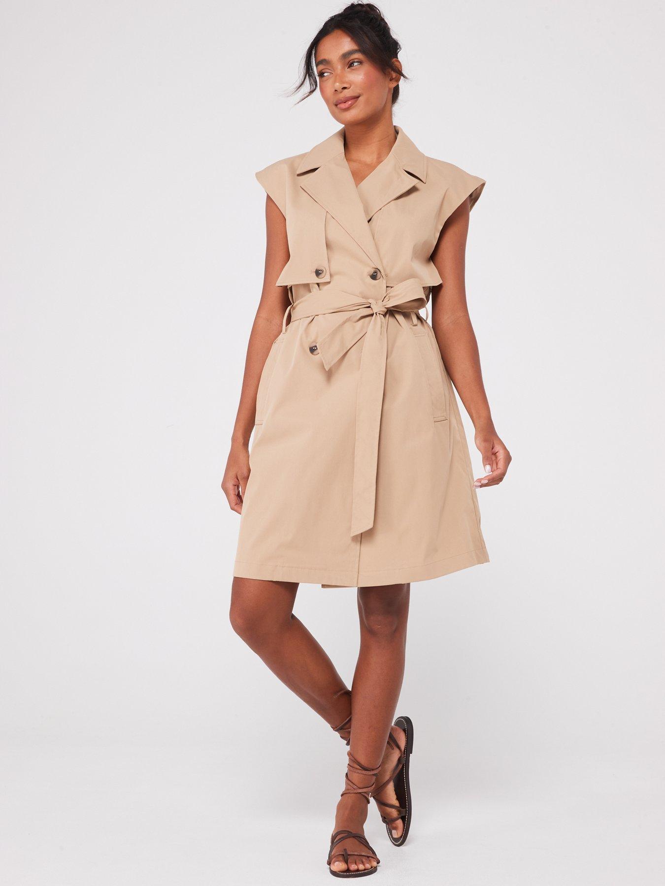 Sleeveless Trench Dress - Brown